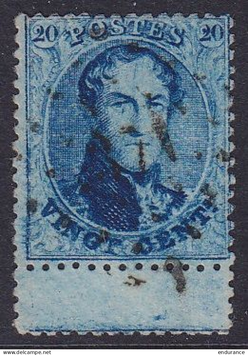 Belgique - N°15B Obl. 20c Médaillon Dentelé (14½) Bleu Avec Interpanneau Et Fragment Du Voisin Du Bas ! - 1863-1864 Medaglioni (13/16)