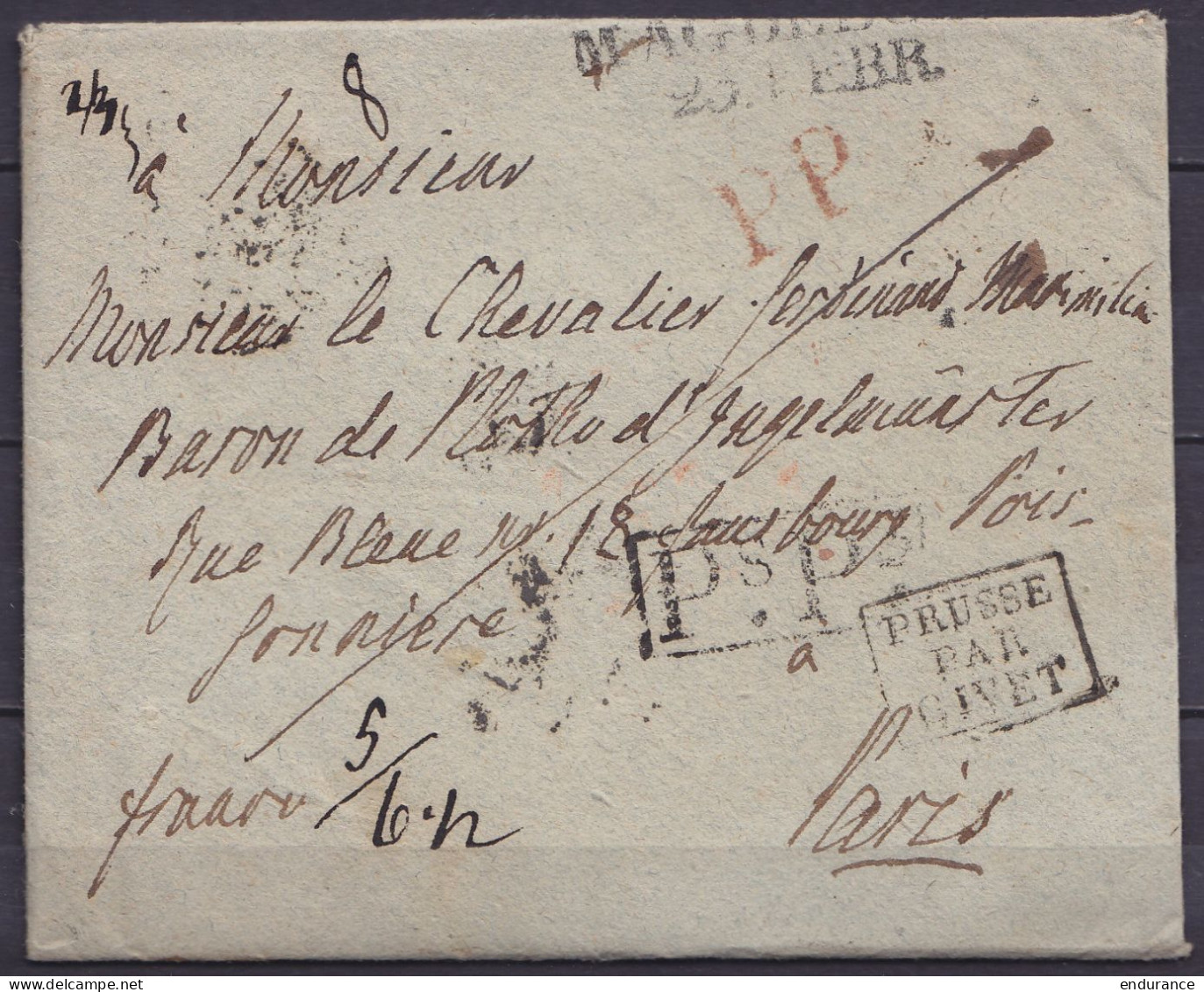 LAC Datée 19 Février 1820 De MAGDEBOURG Pour PARIS - Griffes "MAGDEBURG /20.FEBR.", "PP" & [Ps.Ps.] - Marque [PRUSSE PAR - Vorphilatelie