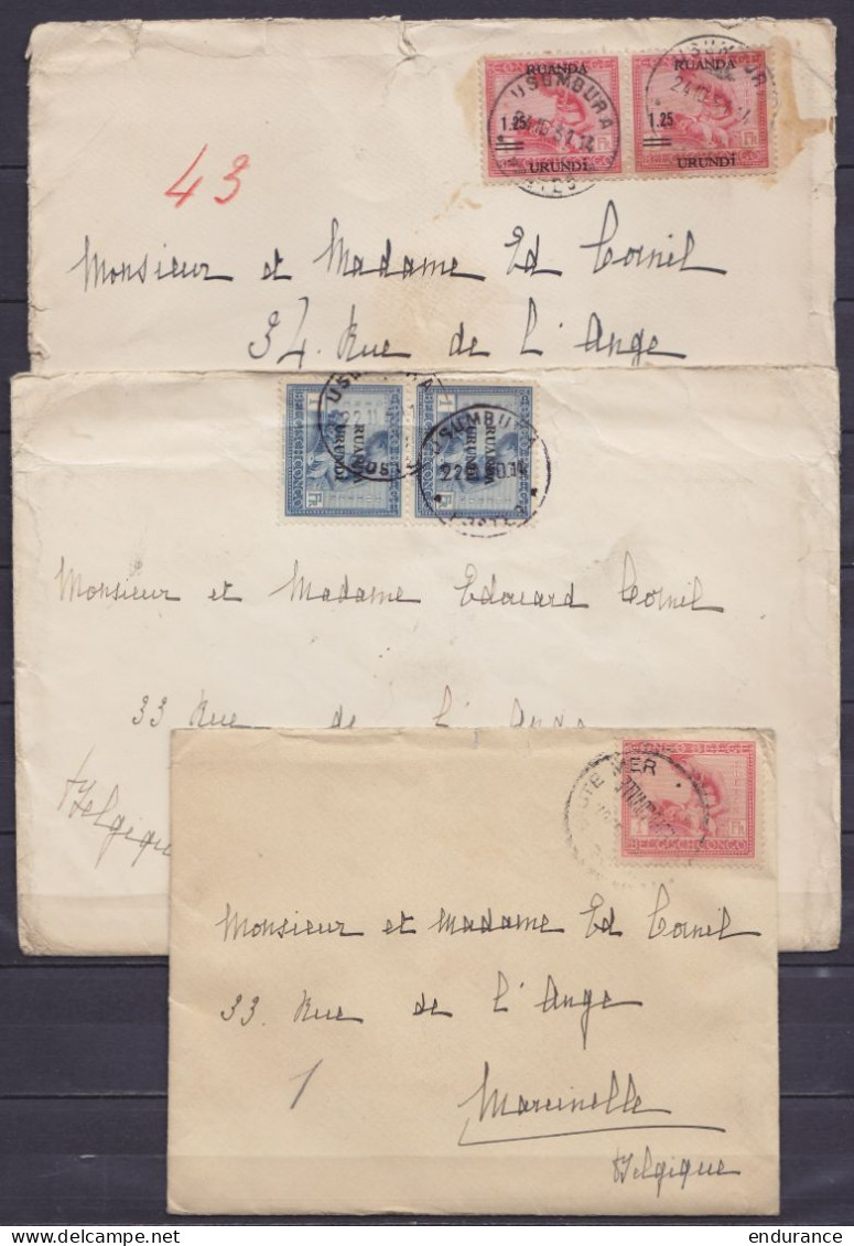 Lot De 8 Env. "Territoire Du Ruanda-Urundi / Cabinet Du Gouverneur" Càd USUMBURA De 1930 à 1931 Pour MARCINELLE Charlero - Lettres & Documents