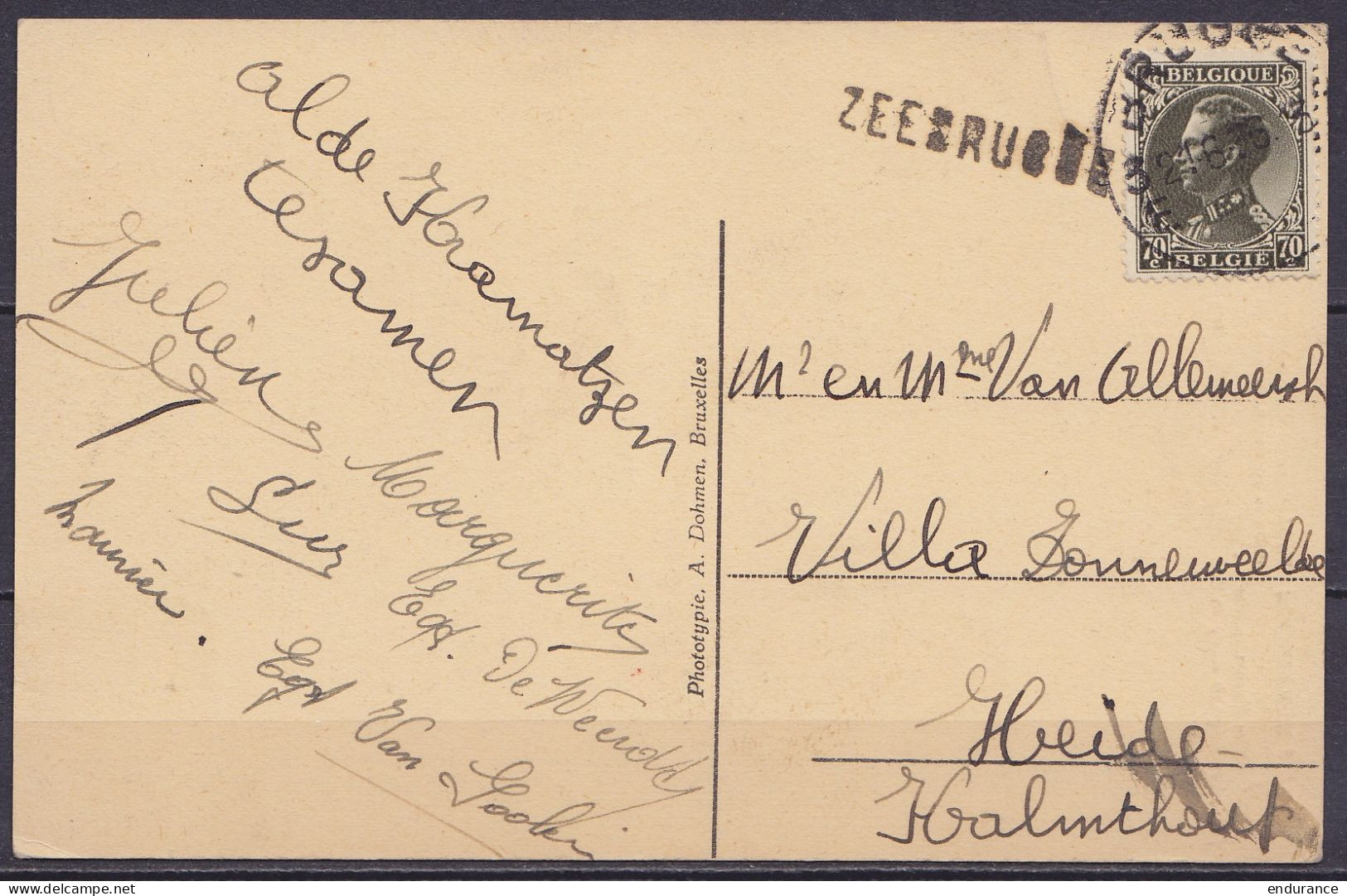 CP Zeebrugge Affr. N°401 Càd BRUGGE /21.6.1936 Pour HEIDE KALMTHOUT - Griffe "ZEEBRUGGE" - Briefe U. Dokumente
