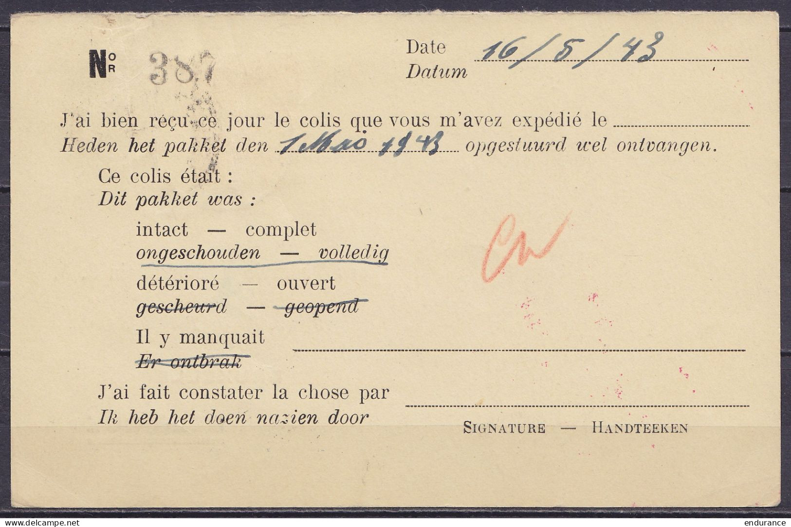 EP CP Réponse 50c (type N°426) Répiqué "Tramways Bruxellois" (confirmation Réception De Colis Pour Prisonnier Belge) + N - WW II (Covers & Documents)