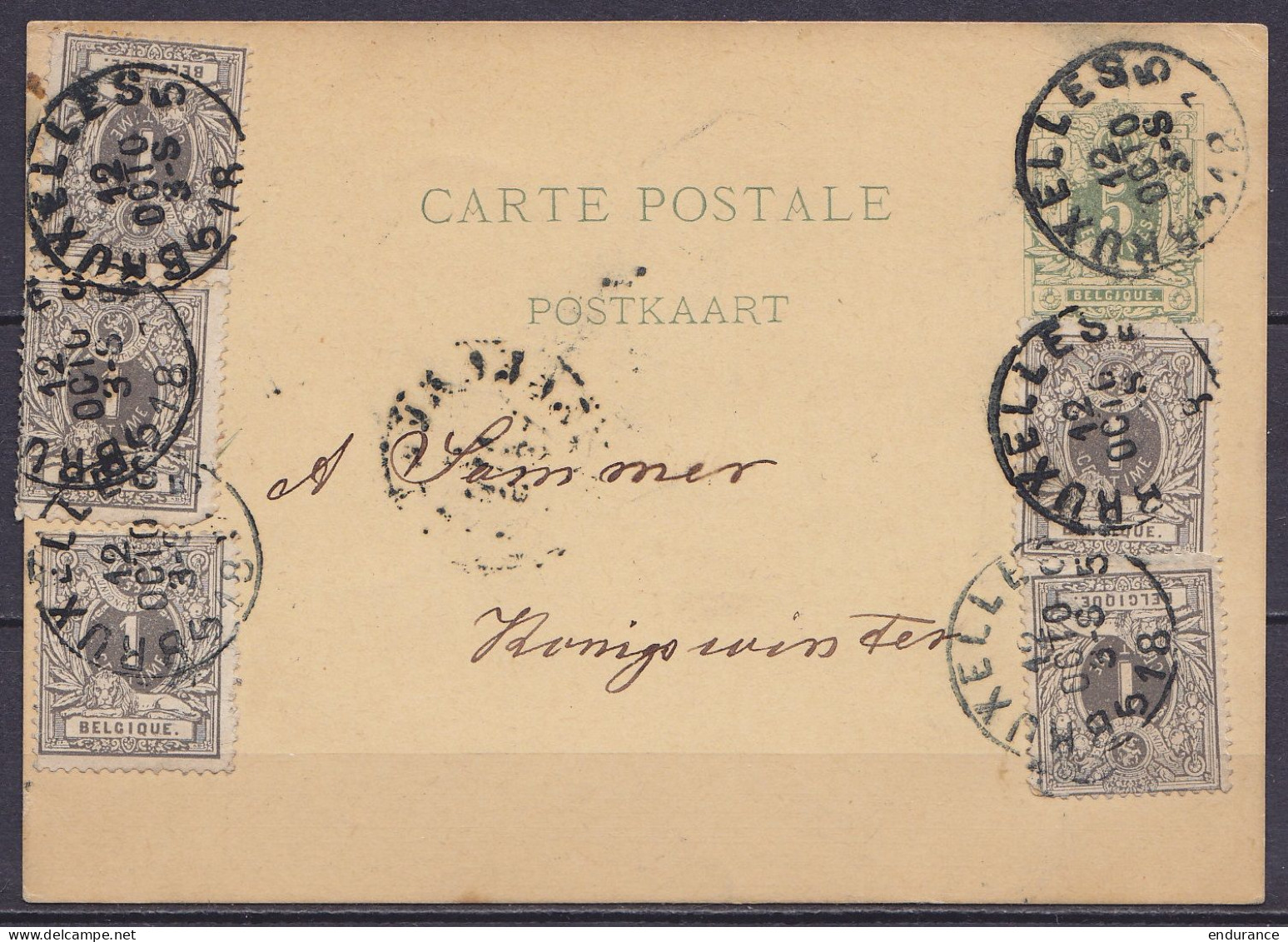 EP CP 5c Vert-gris (type N°45) + 5x N°43 Càd BRUXELLES /12 OCTO 1887 Pour KÖNIGSWINTER Allemagne - Cartes Postales 1871-1909