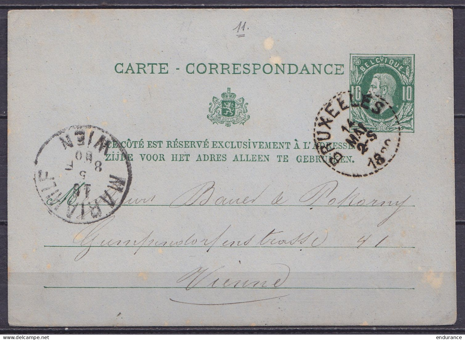 EP Carte-correspondance 5c Vert (type N°30) Càd Essai BRUXELLES /14 MAI 1880 Pour VIENNE Autriche - Càd Arrivée MARIAHIL - Postcards 1871-1909
