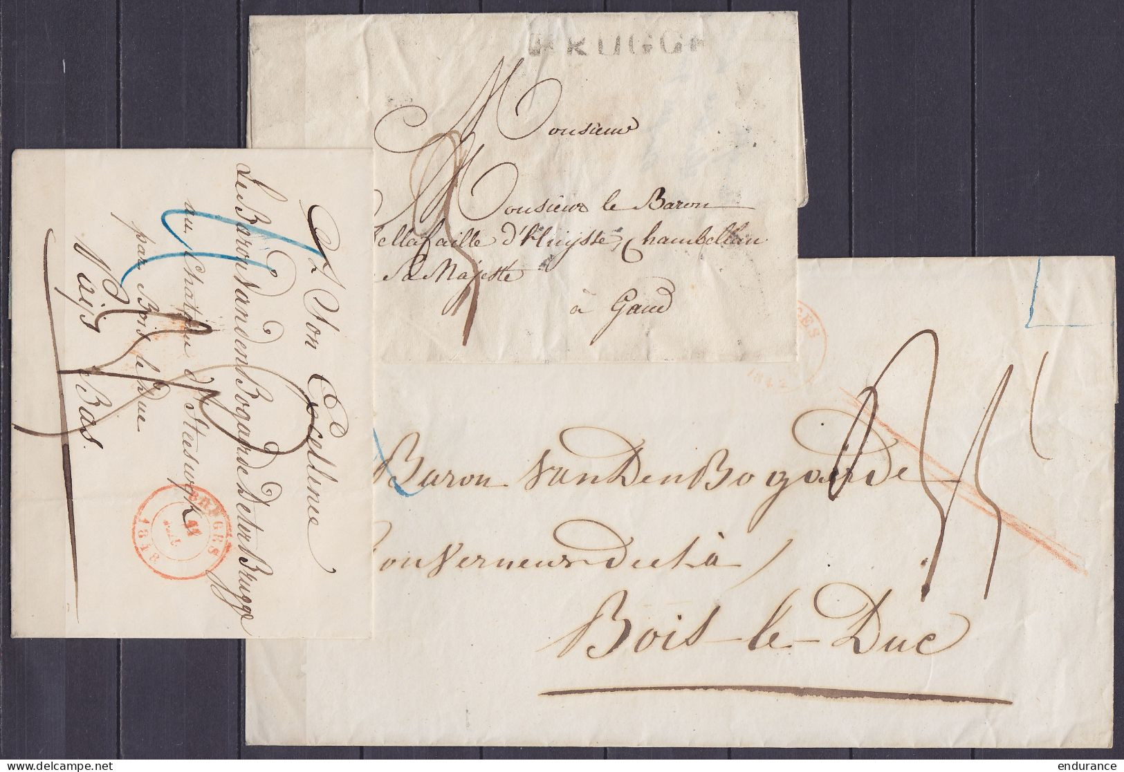 Lot De 3 LSC (sans Contenu) De BRUGGE 1826, 1845 Et 1848 Pour GAND Et BOIS-LE-DUC (Pays-Bas) - 1830-1849 (Belgique Indépendante)