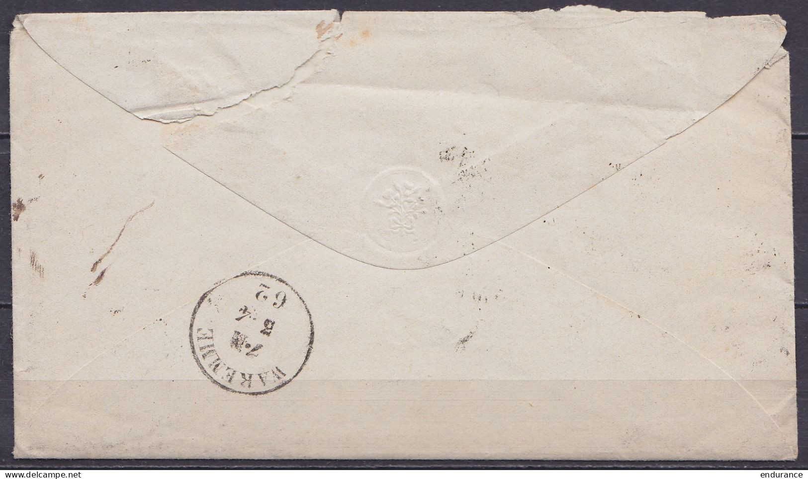 LAC Affr. N°10 (tp Incomplet) D65 Càd WARNANT-DREYE /2-4-1862 Pour WAREMME (au Dos:  Càd Arrivée WAREMME) - 1858-1862 Medaillons (9/12)