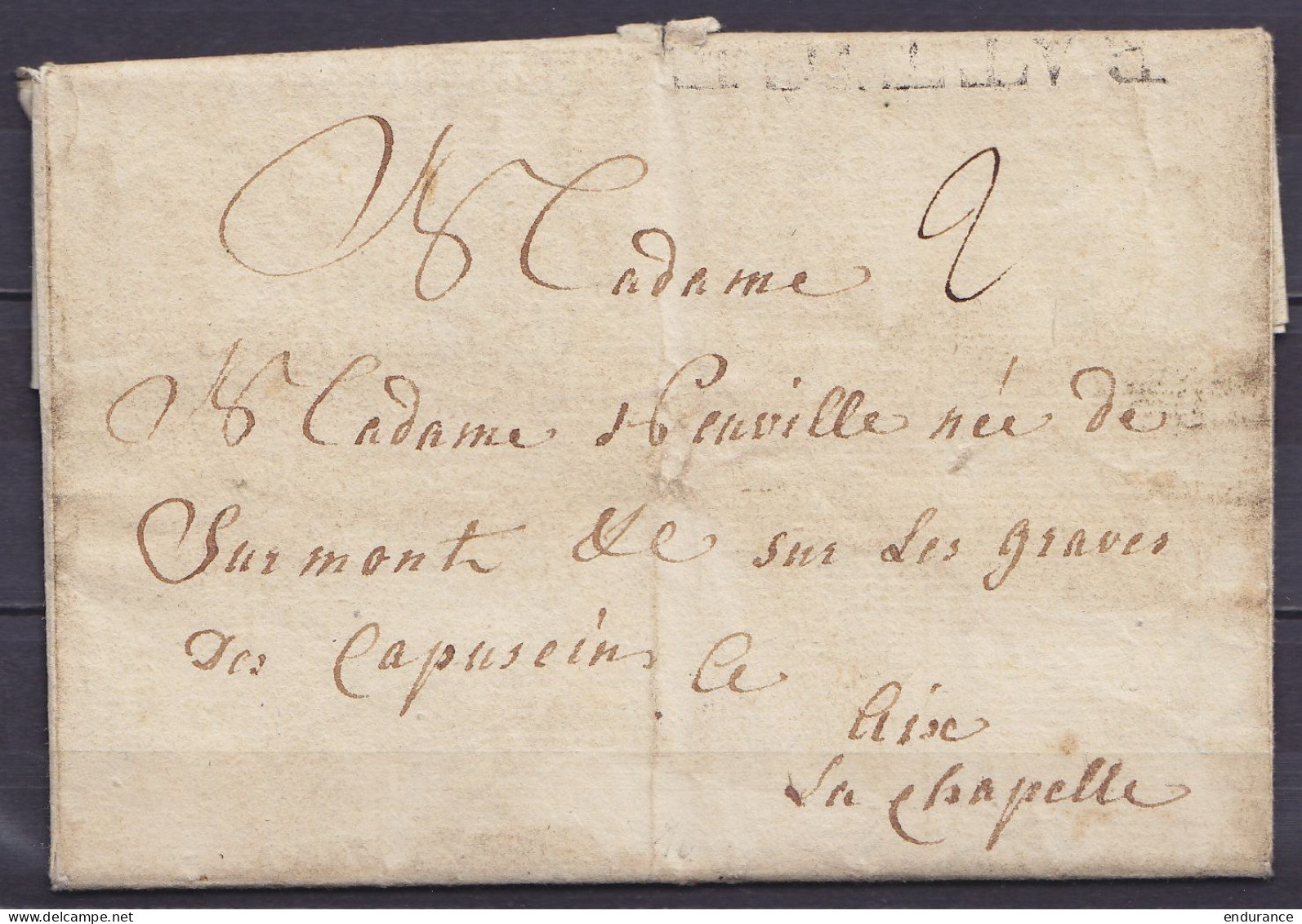 L. Datée 23 Octobre 1792 De HODIMONT Pour AIX LA CHAPELLE - Griffe "BATTICE" - Port "2" - 1714-1794 (Oostenrijkse Nederlanden)