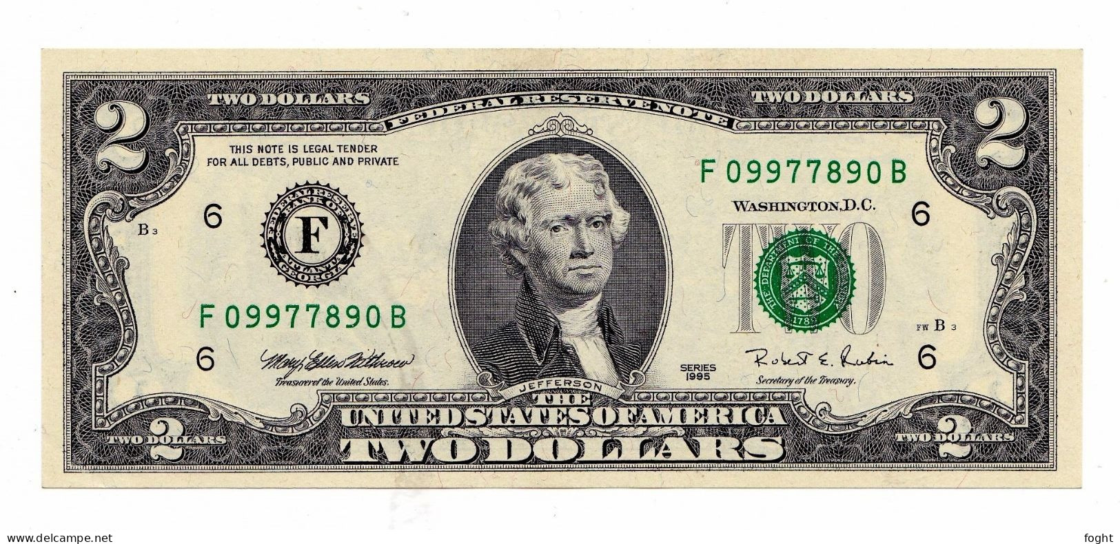 1995 F US Federal Reserve Note 2 Dollars,P#497,UNC - Biljetten Van De  Federal Reserve (1928-...)