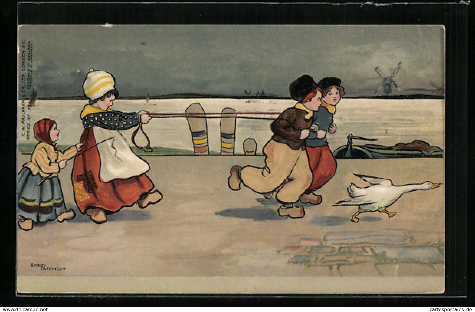 Künstler-AK Ethel Parkinson: Kinder Beim Spielen, Tracht, Holzschuhe, Ente  - Parkinson, Ethel