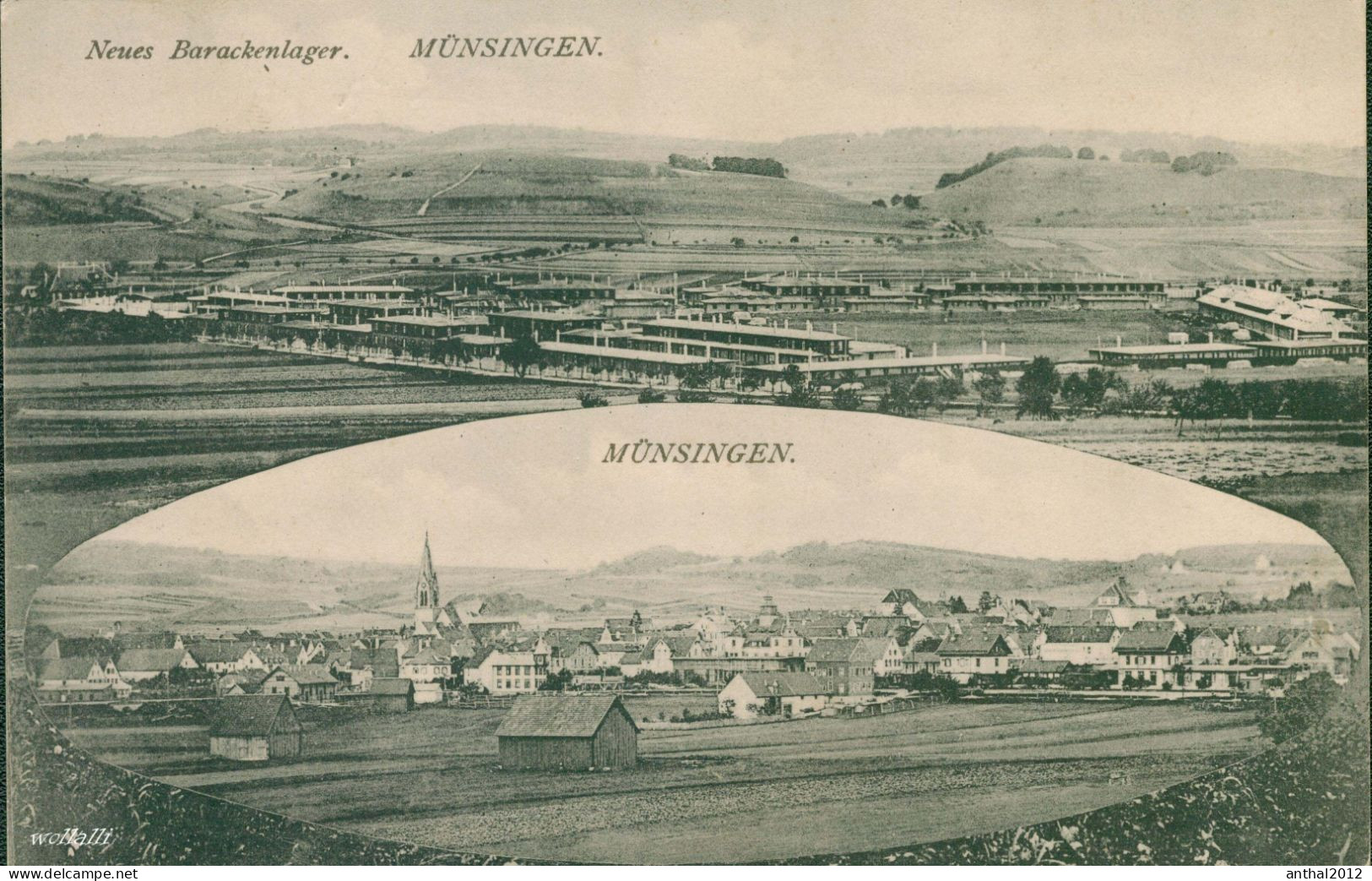 Superrar Litho MB Karte Münsingen Mit Neuem Barackenlager 30.4.1917 H. Sting Tübingen 53178 - Muensingen