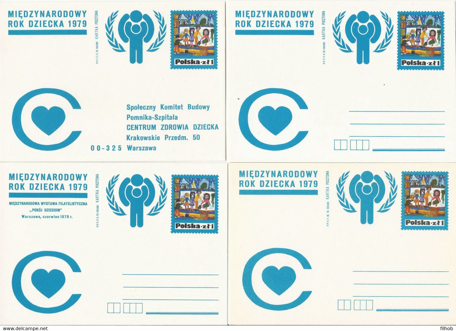 Poland Postcard Cp 715 Set.4: Year Of The Child, Heart Address - Postwaardestukken