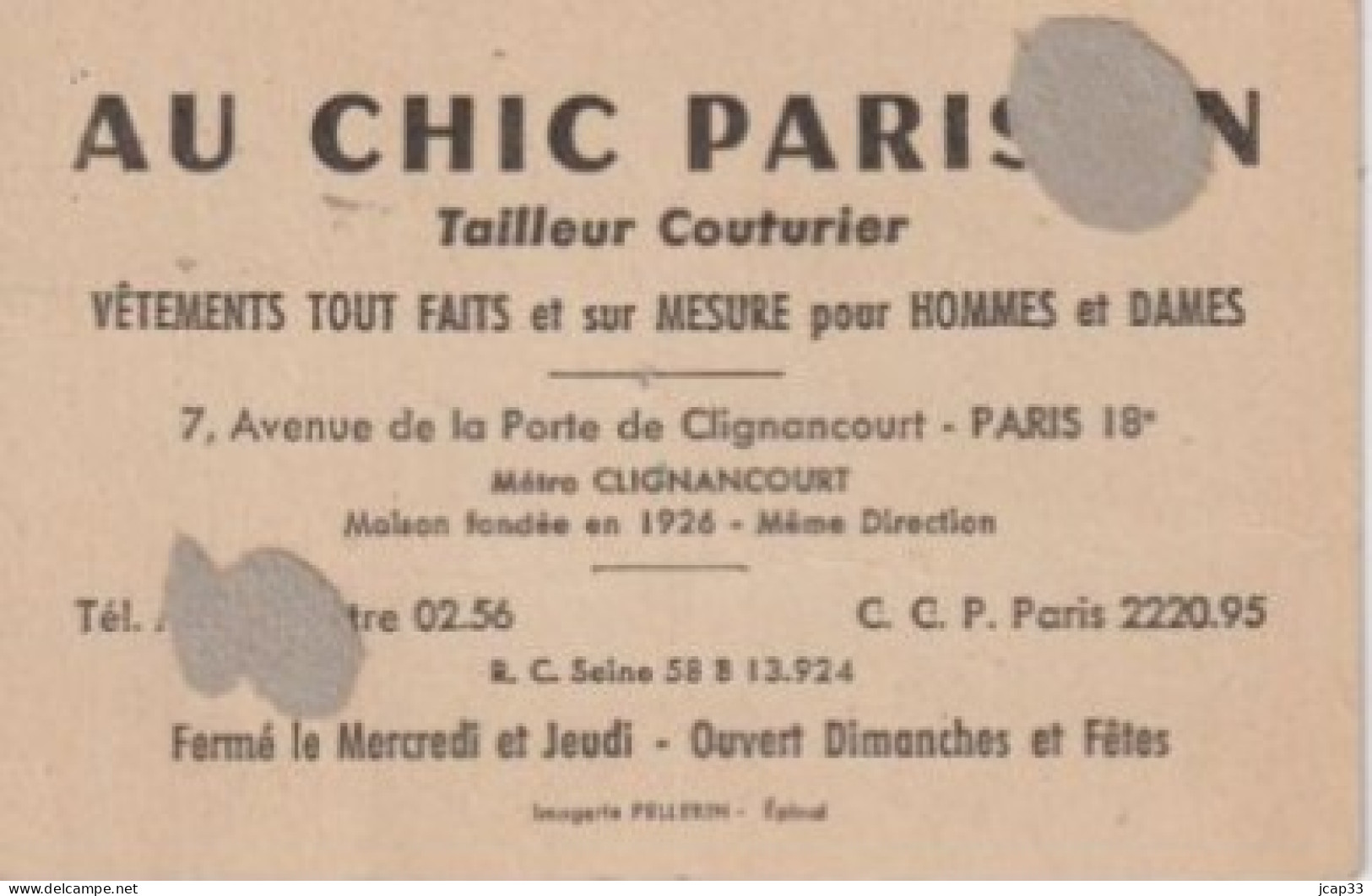 AU CHIC PARISIEN  -  Tailleur Couturier - 7 Avenue De La Porte De Clignancourt PARIS 18°  - - Sonstige & Ohne Zuordnung