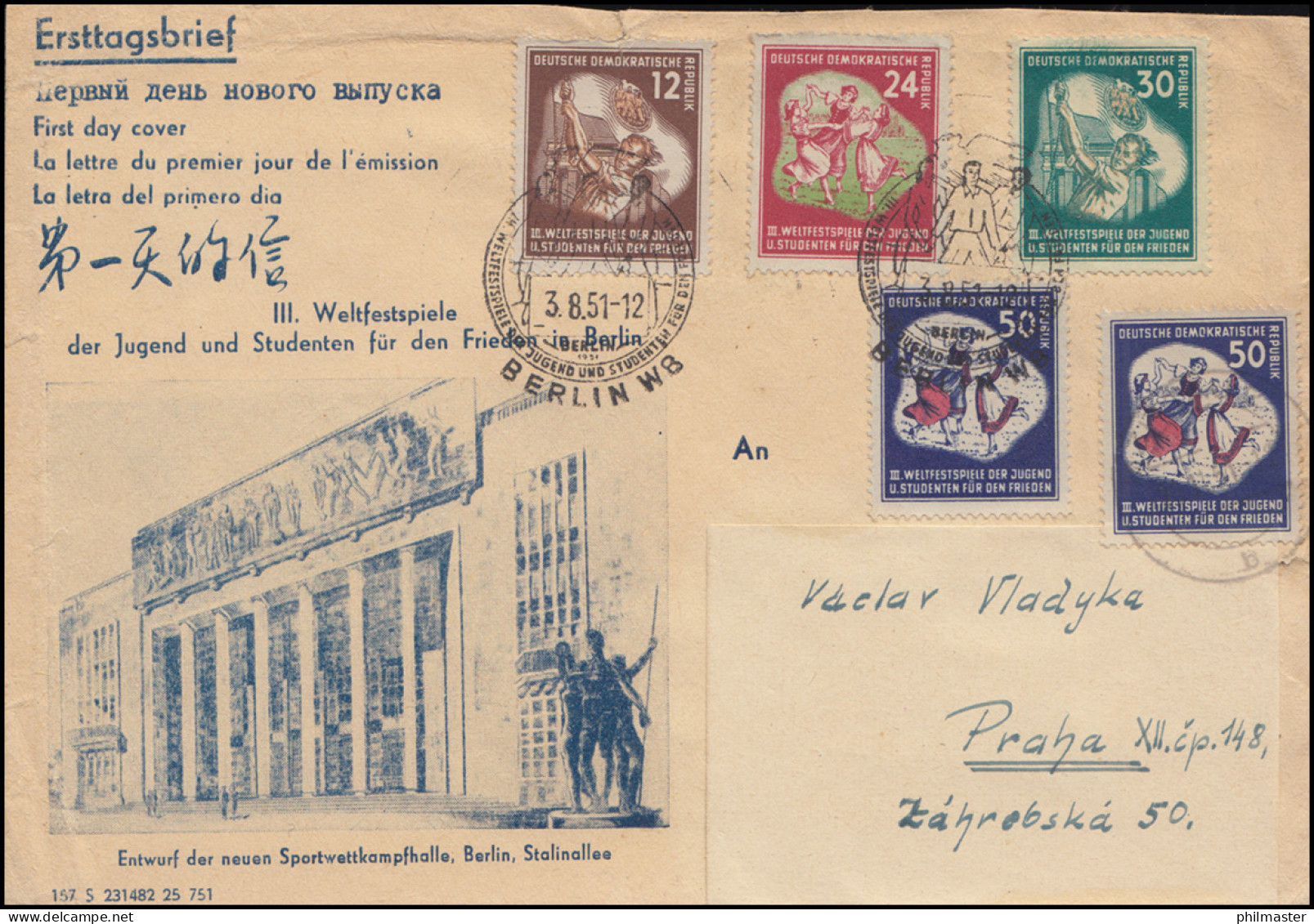 289-292 Weltfestspiele-Satz Auf Auslands-FDC ESSt BERLIN Weltfestspiele 3.8.1951 - Covers & Documents