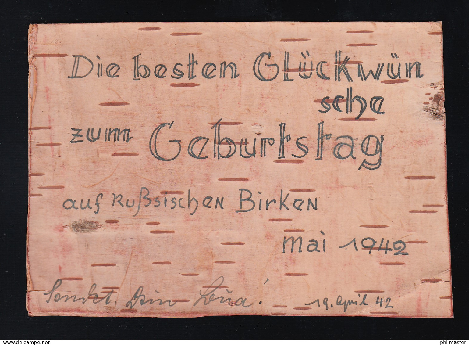 Auf Russischen Birken, Holz Rinde Die Besten Glückwünsche Geburtstag 19.04.1942 - Other & Unclassified