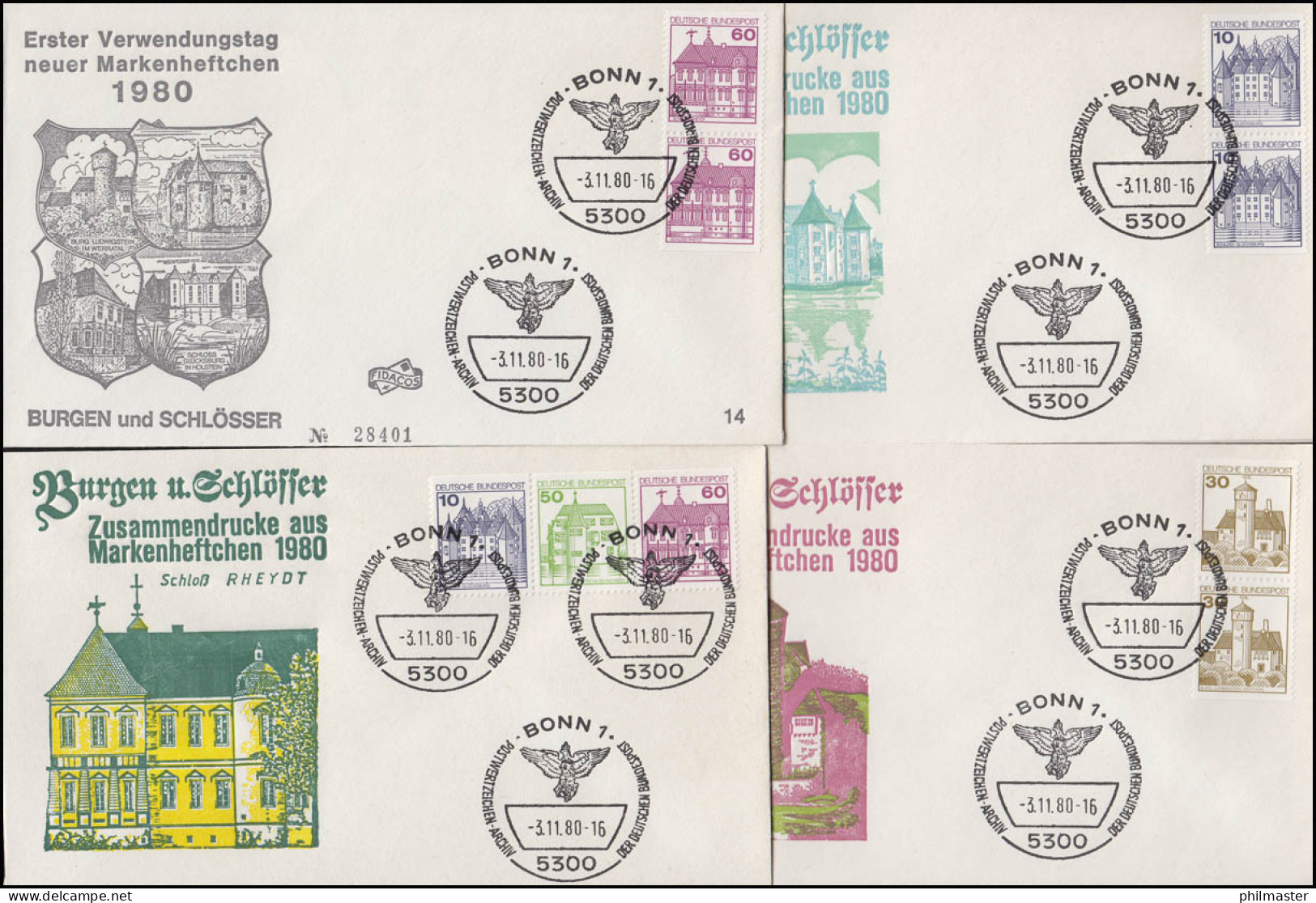 ZD-Set Aus HBl. 28 BuS 1980: 10 ZD Und 4 C/D-Paare Auf 14 FDC BONN 3.11.80 - Zusammendrucke