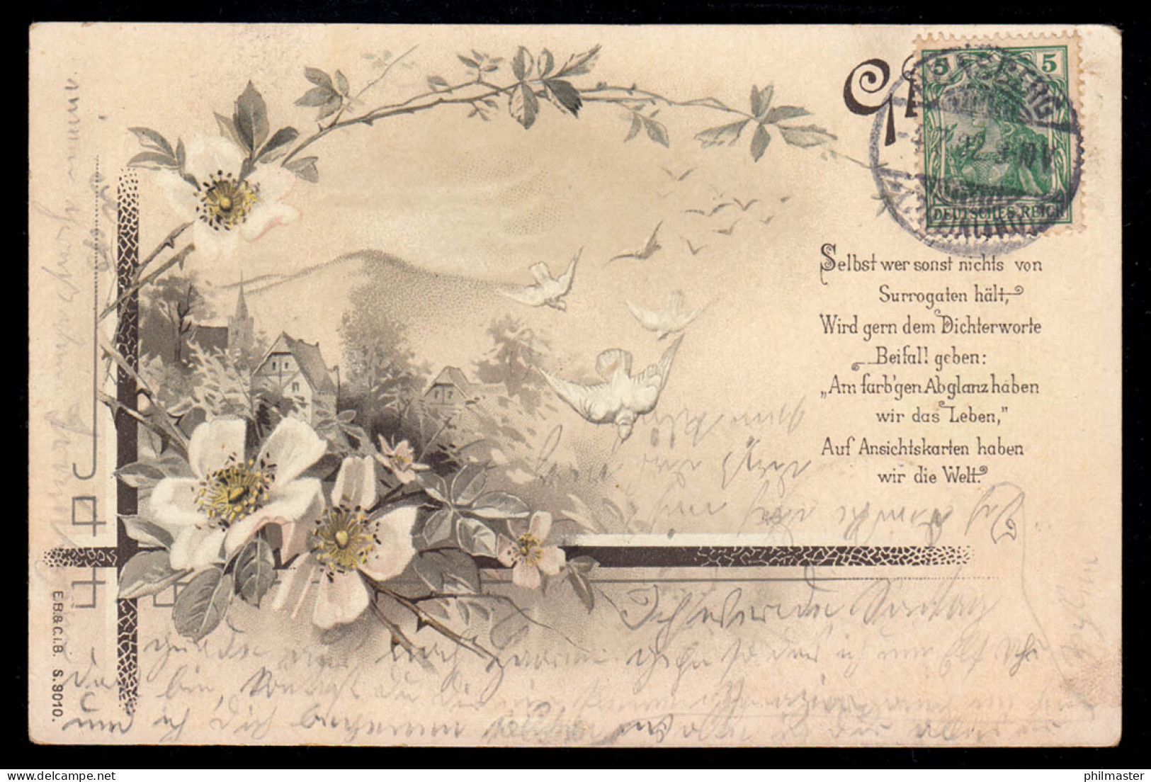 Lyrik-AK Blütenzweig Mit Tauben Passendes Gedicht Ansichtskarten, HEINSBERG 1902 - Other & Unclassified