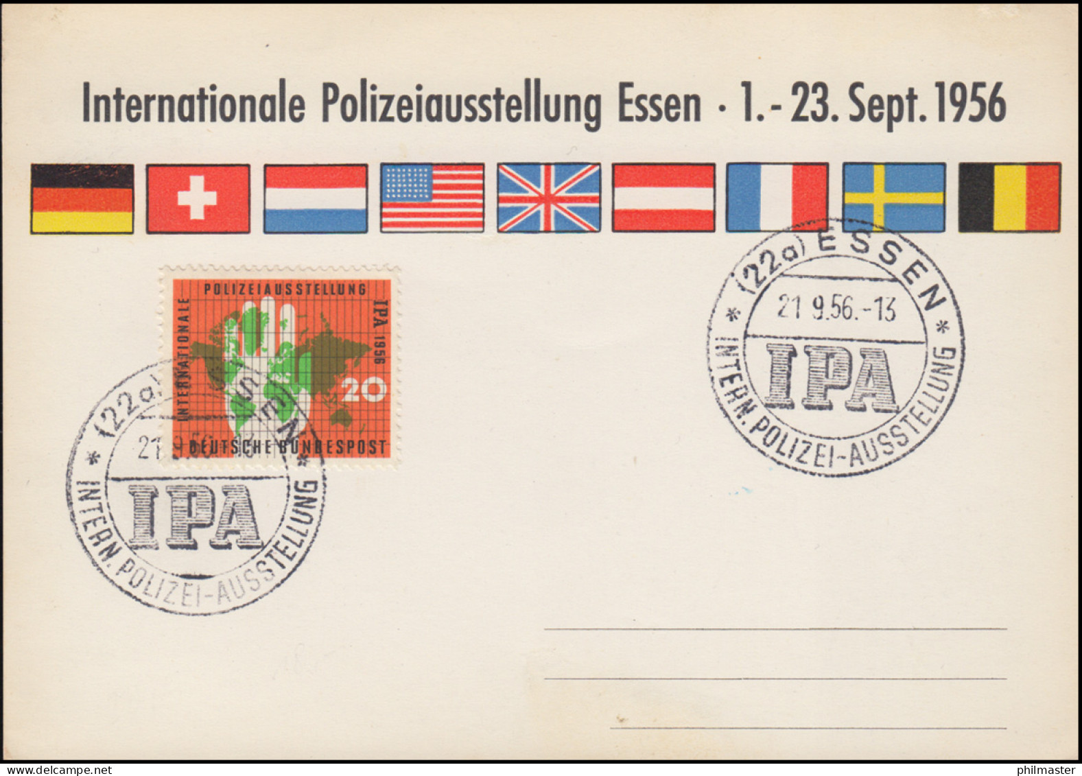 Sonder-Karte 240 Internationale Polizeiausstellung Essen 1956, SSt IPA 21.9.56 - Polizei - Gendarmerie