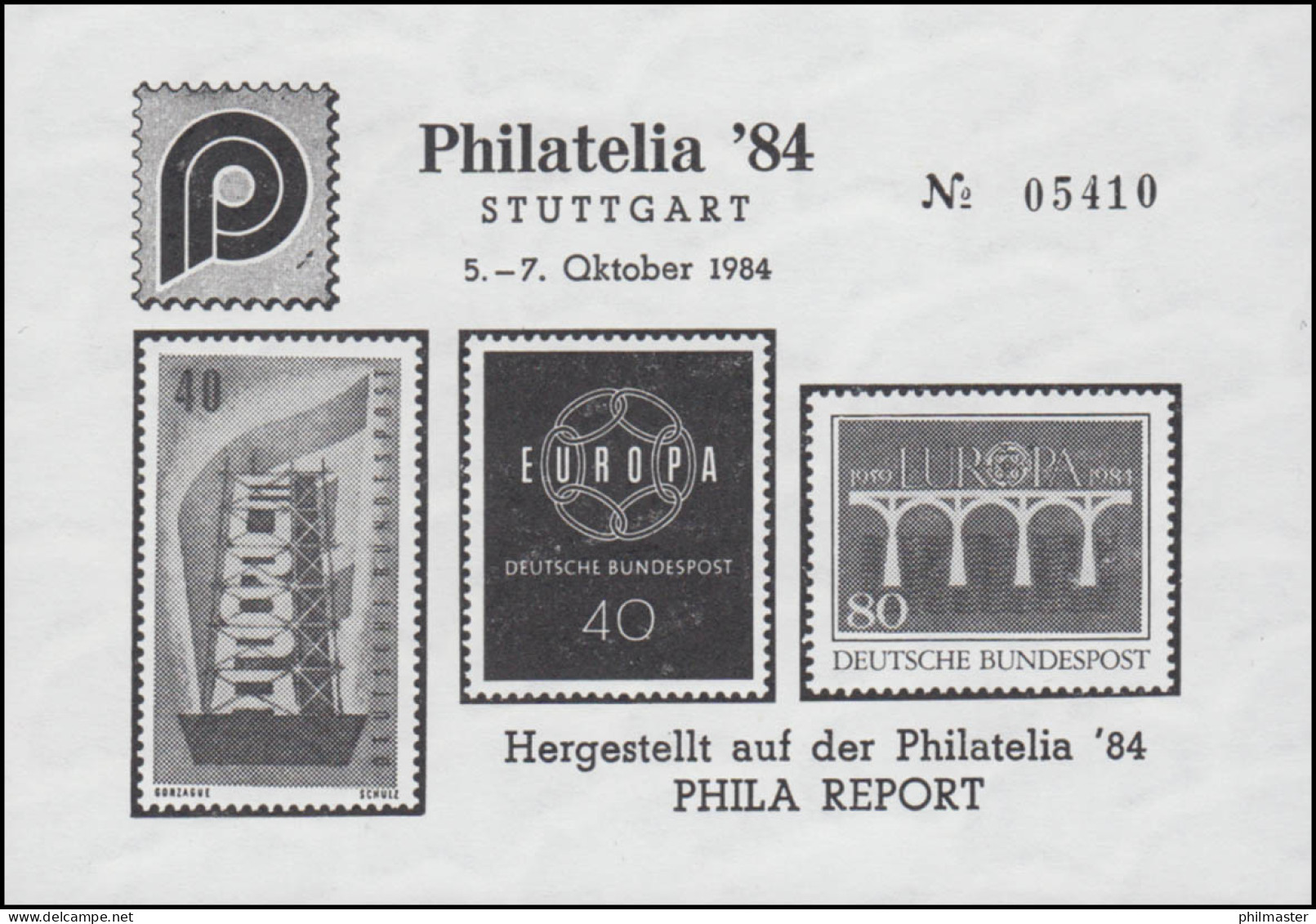 Schwarzdruck Zur PHILATELIA Stuttgart 1984 Mit 3 Europa-Marken Phila Report - Privatpost