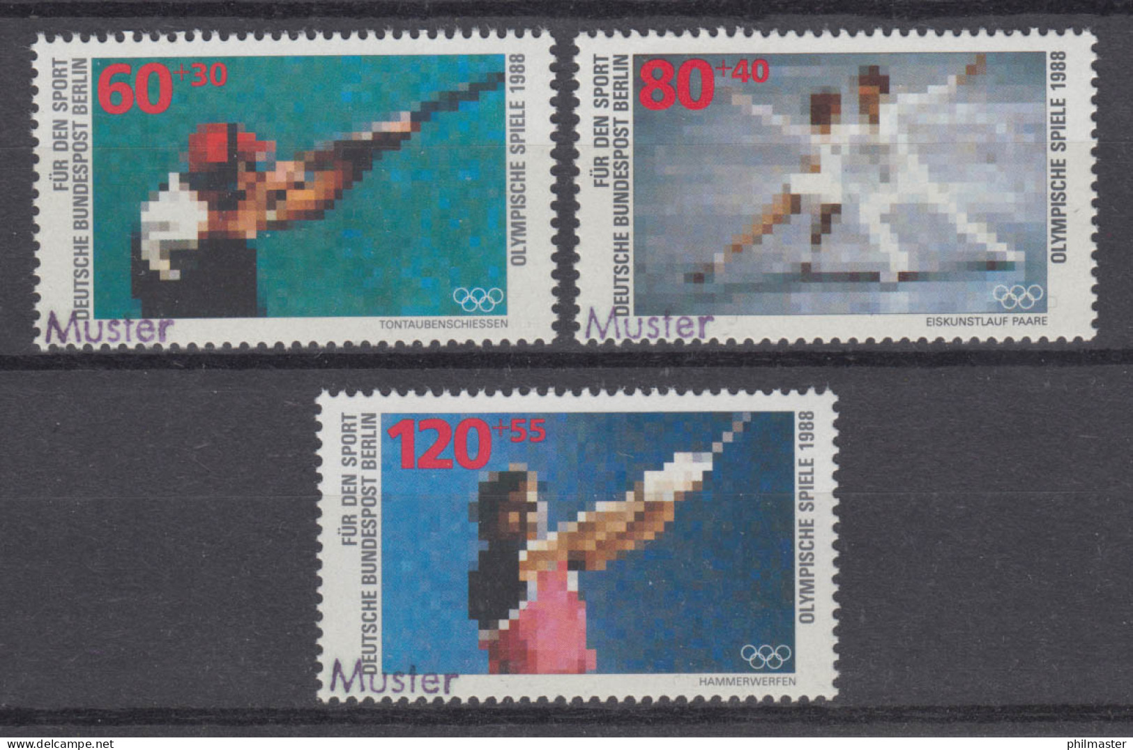 801-803 Tontaubenschießen Eiskunstlauf Hammerwerfen, Satz Mit MUSTER-Aufdruck - Unused Stamps