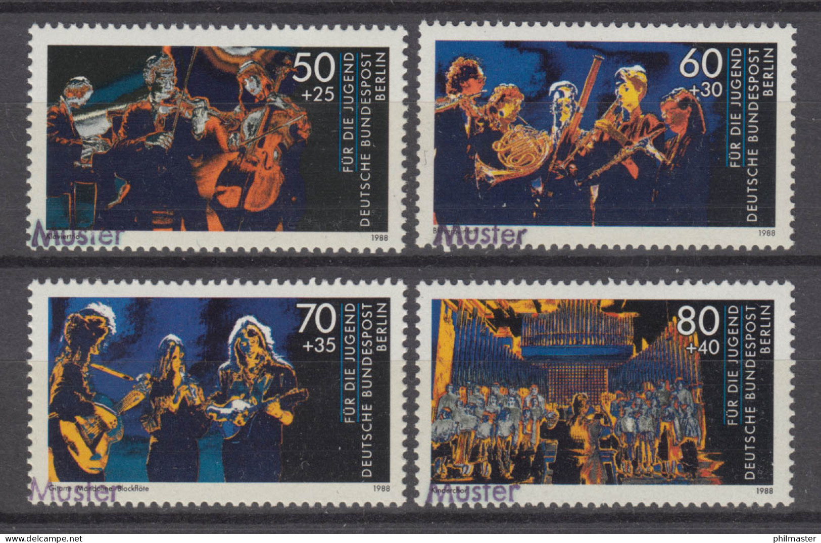 807-810 Jugend Musiziert: Musikinstrumente Kinderchor, Satz Mit MUSTER-Aufdruck - Unused Stamps