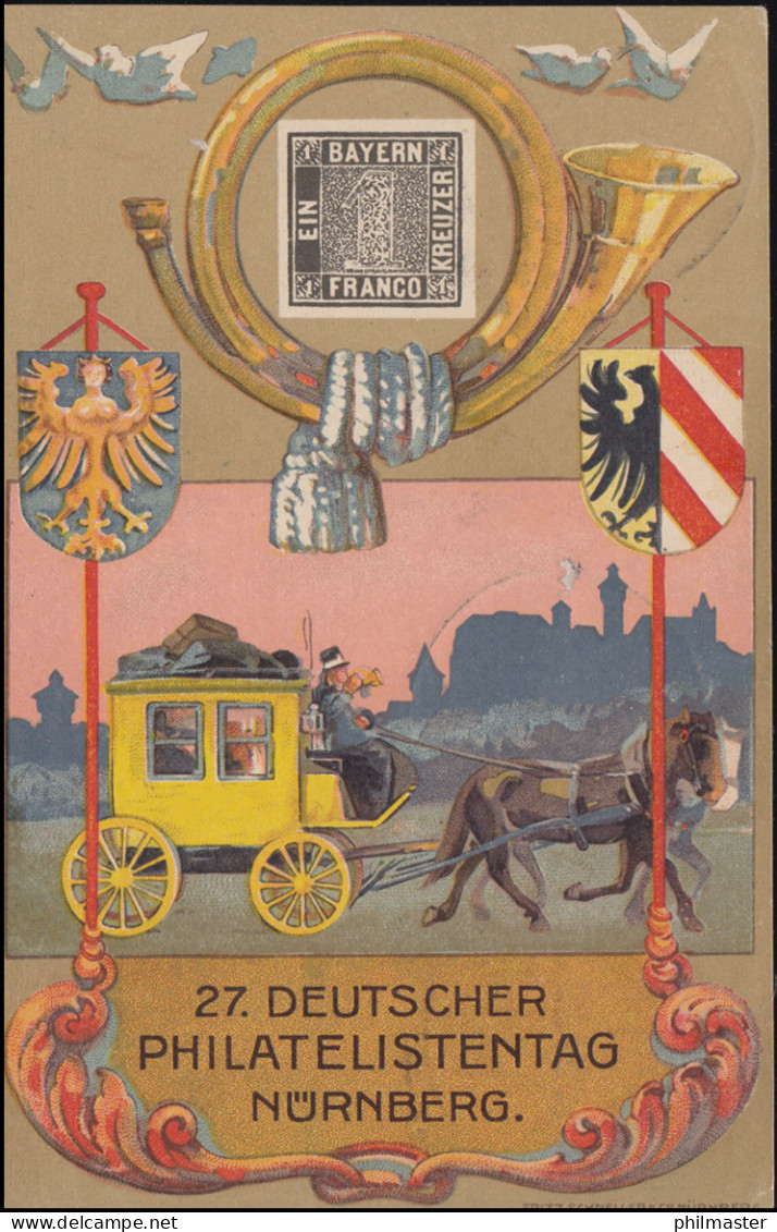 PP 52 Nürnberg 27 Deutscher Philatelistentag 1921 SSt 24.7.21 Mit 3 Vignetten - Filatelistische Tentoonstellingen