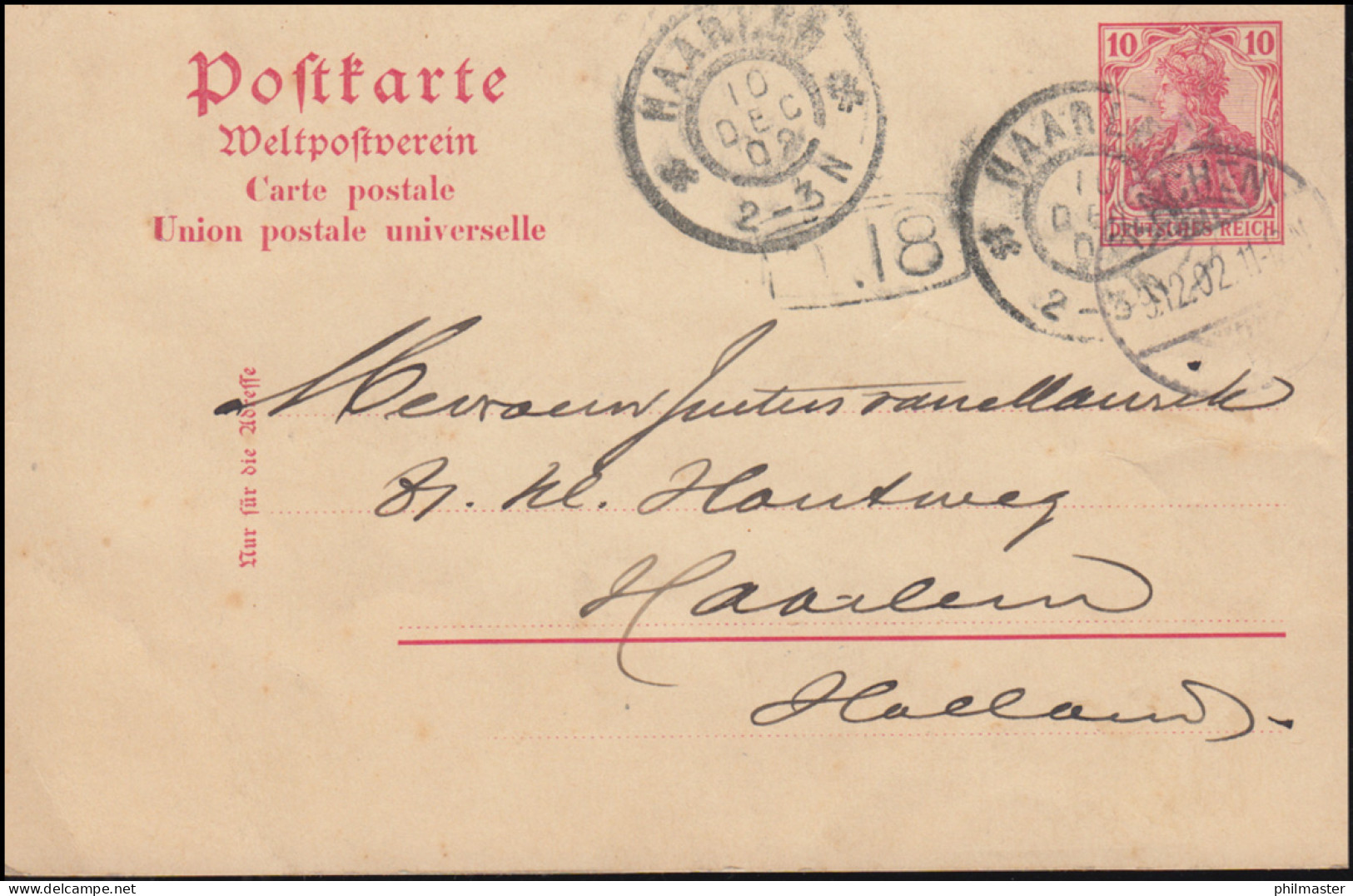 Postkarte P 59 Von AACHEN 9.12.1902 In Die Niederlande HAARLEM 10.12.02  - Stripsverhalen