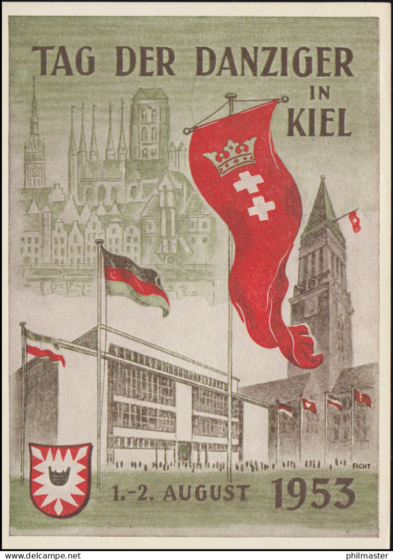 Ansichtskarte Tag Der Danziger In Kiel, Passender SSt KIEL 2.8.1953  - Ohne Zuordnung