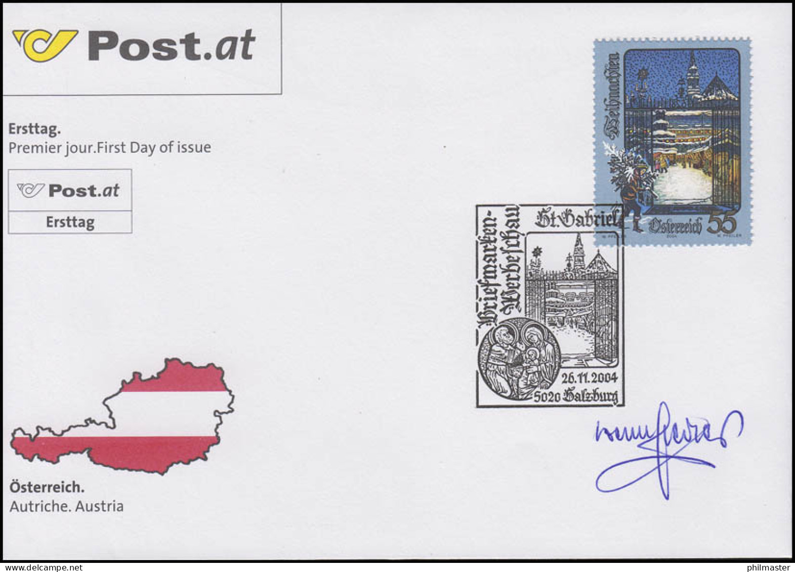 Österreich: Weihnachten 2004 Auf FDC Signiert Prof. Werner Pfeifer, Im Folder - Sonstige & Ohne Zuordnung