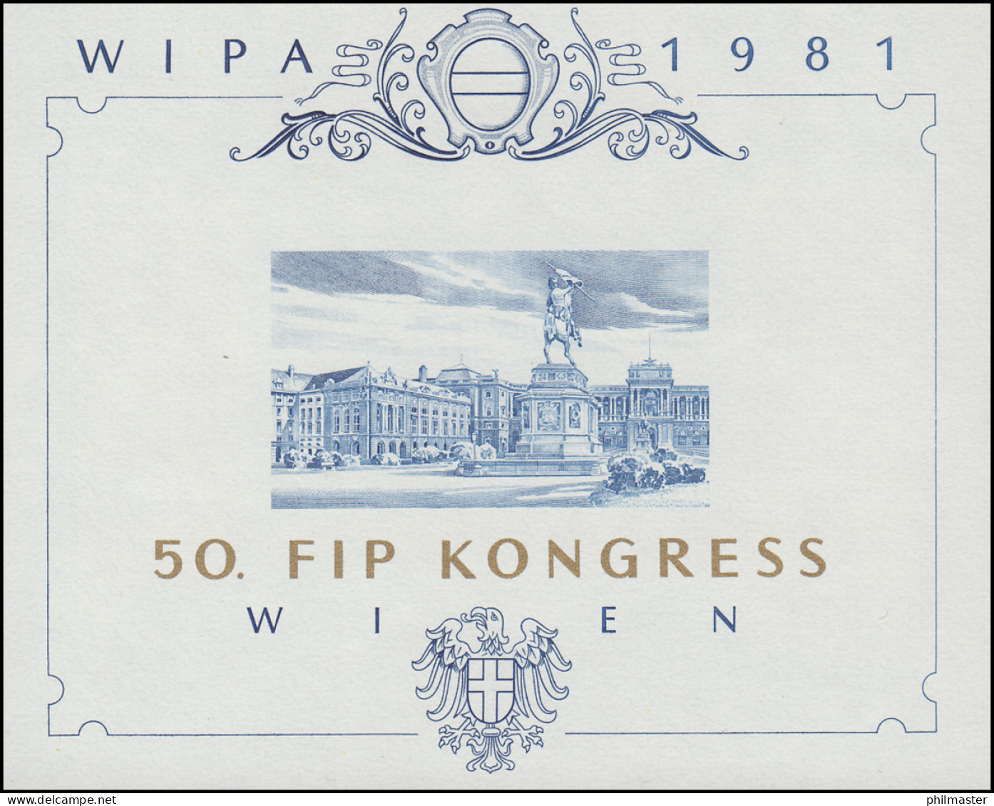 Gedenkblatt 8 Block 5 Ausstellung WIPA 1981 Als Blaudruck Zum FIP-Kongress - Other & Unclassified