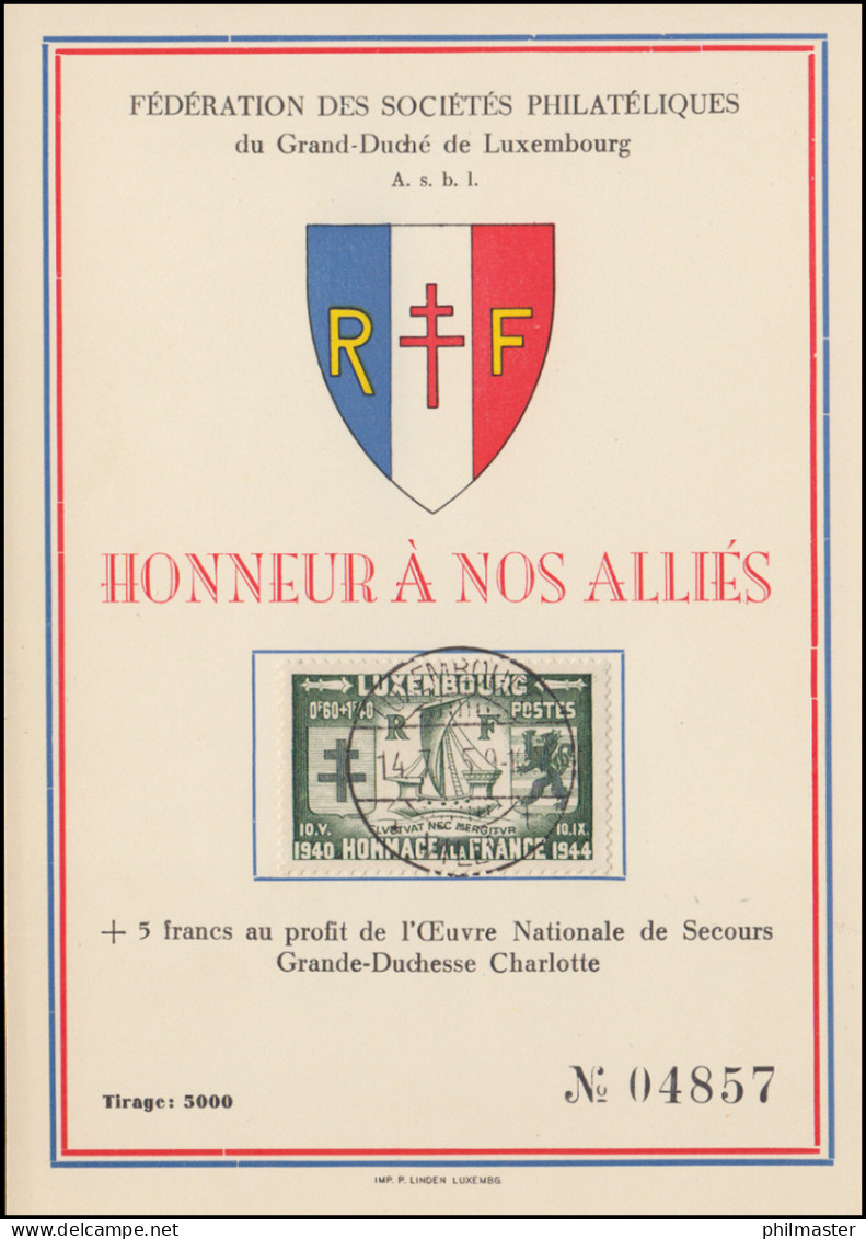 Luxemburg Spendenkarte Vom Philatelisten-Verband, LUXEMBOURG 14.7.1945 - Expositions Philatéliques