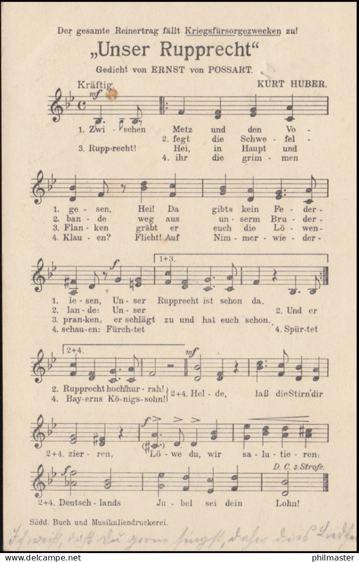 Musik-AK Mit Text Und Noten: Unser Rupprecht, OBERSTAUFEN 13.11.1914 - Other & Unclassified
