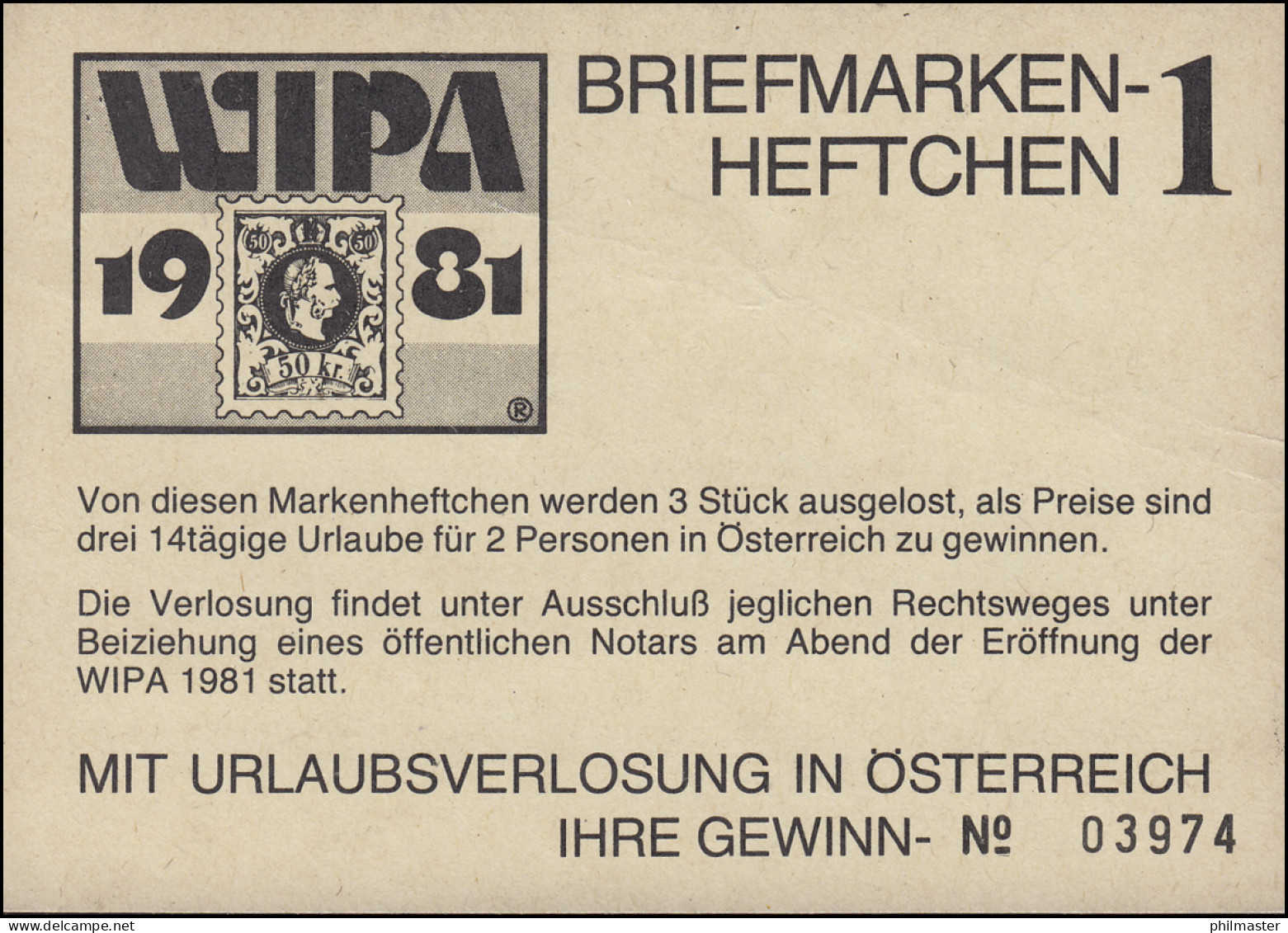 Briefmarkenheftchen 1 Zur WIPA 1981 Urlaubsverlosung, Mit 4mal 1635 ** - Booklets