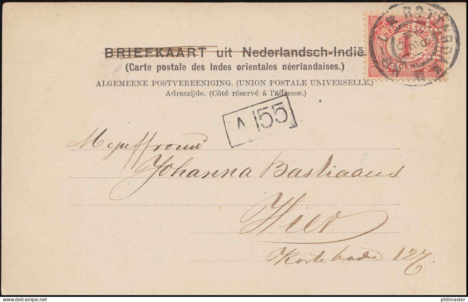 Firmenlochung/Perfin E.R. Auf 50 Ziffer Auf AK Tangerang ROTTERDAM 28.5.1901 - Otros & Sin Clasificación