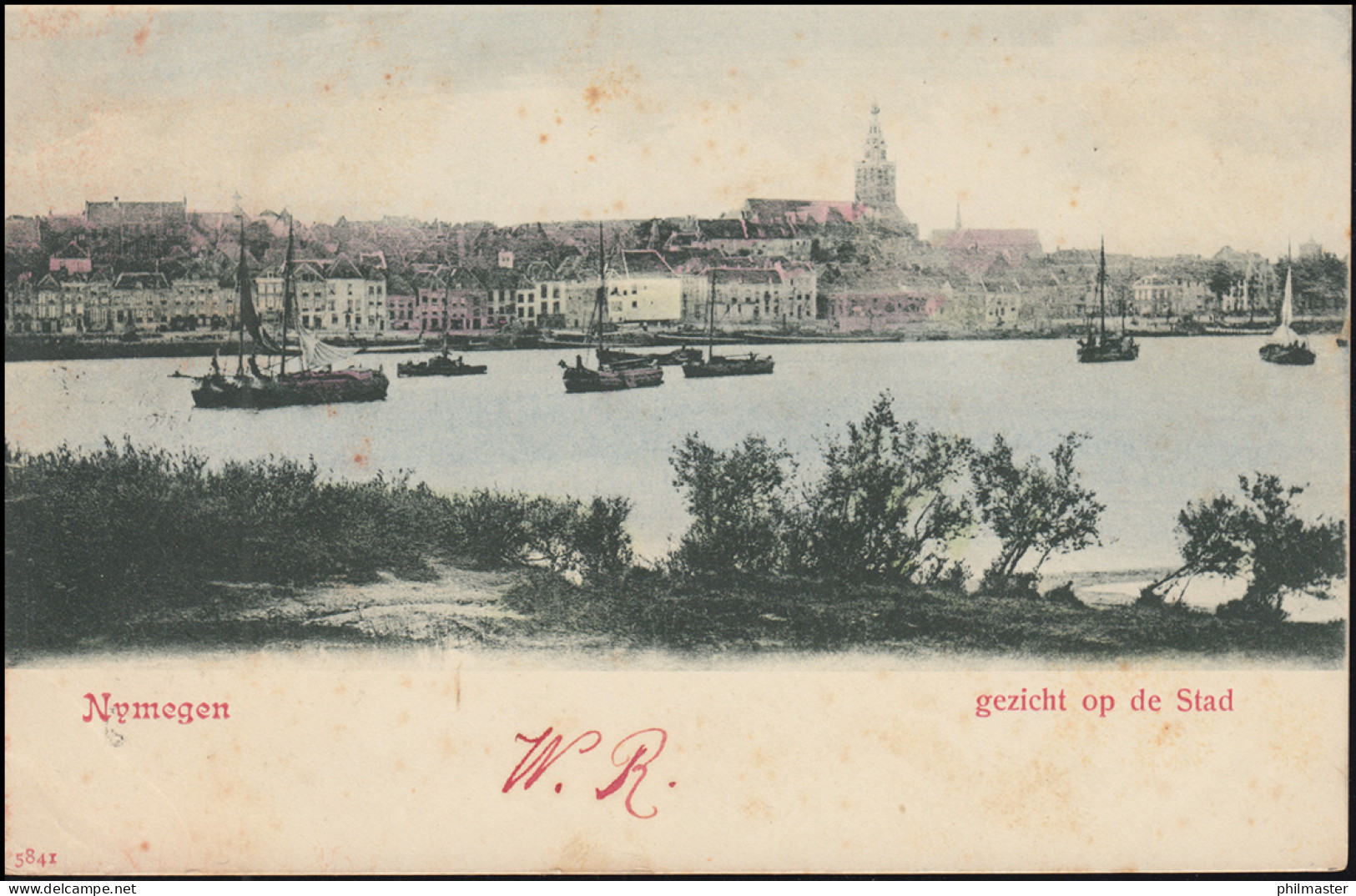 Firmenlochung/Perfin K Auf 50 Ziffer Auf AK Nymegen Panorama AMSTERDAM 20.6.1901 - Other & Unclassified