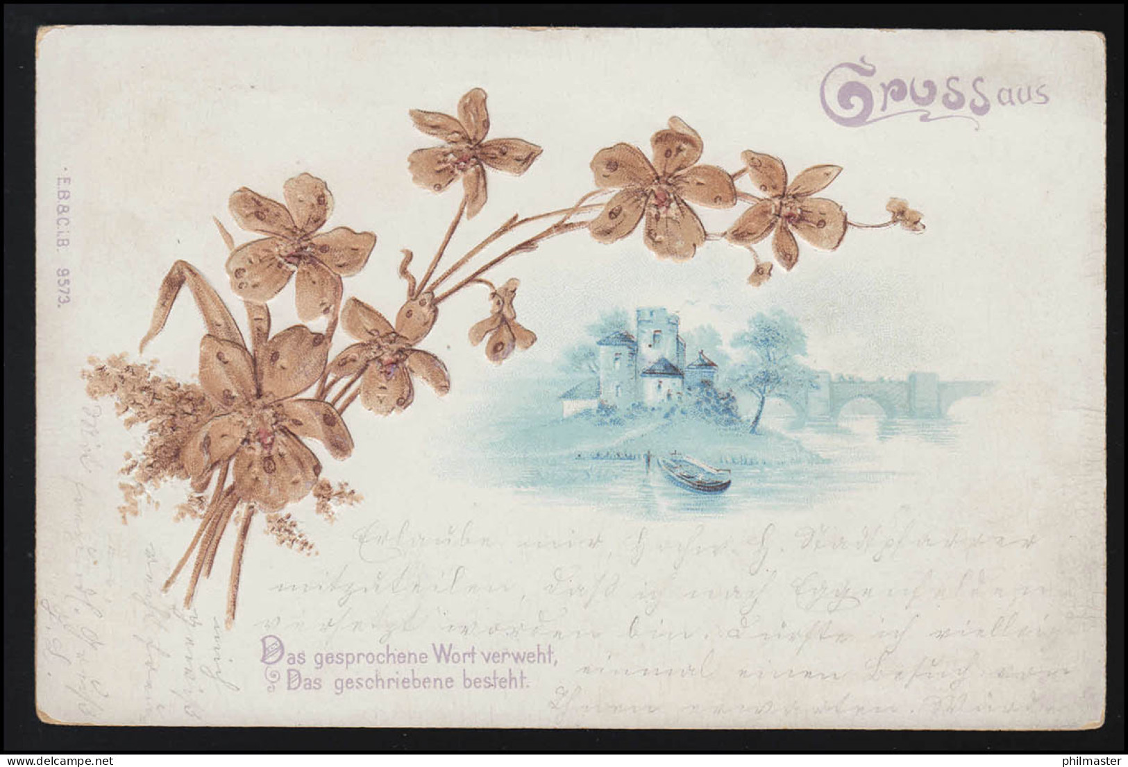AK Gruss Aus MÜNCHEN, Isar Ufer Brücke, Getrocknete Blumen VILSHOFEN Um 1906 - Autres & Non Classés