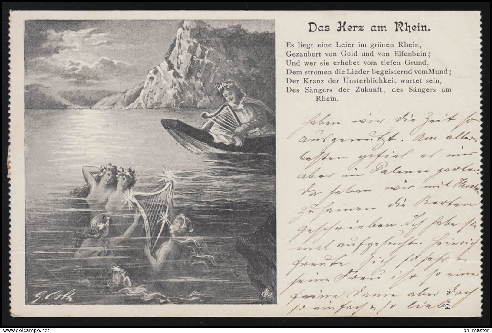 Lyrik AK "Das Herz Am Rhein" Nixe Sänger Volkslied Rheinlied, WEILBURG 15.2.1899 - Other & Unclassified