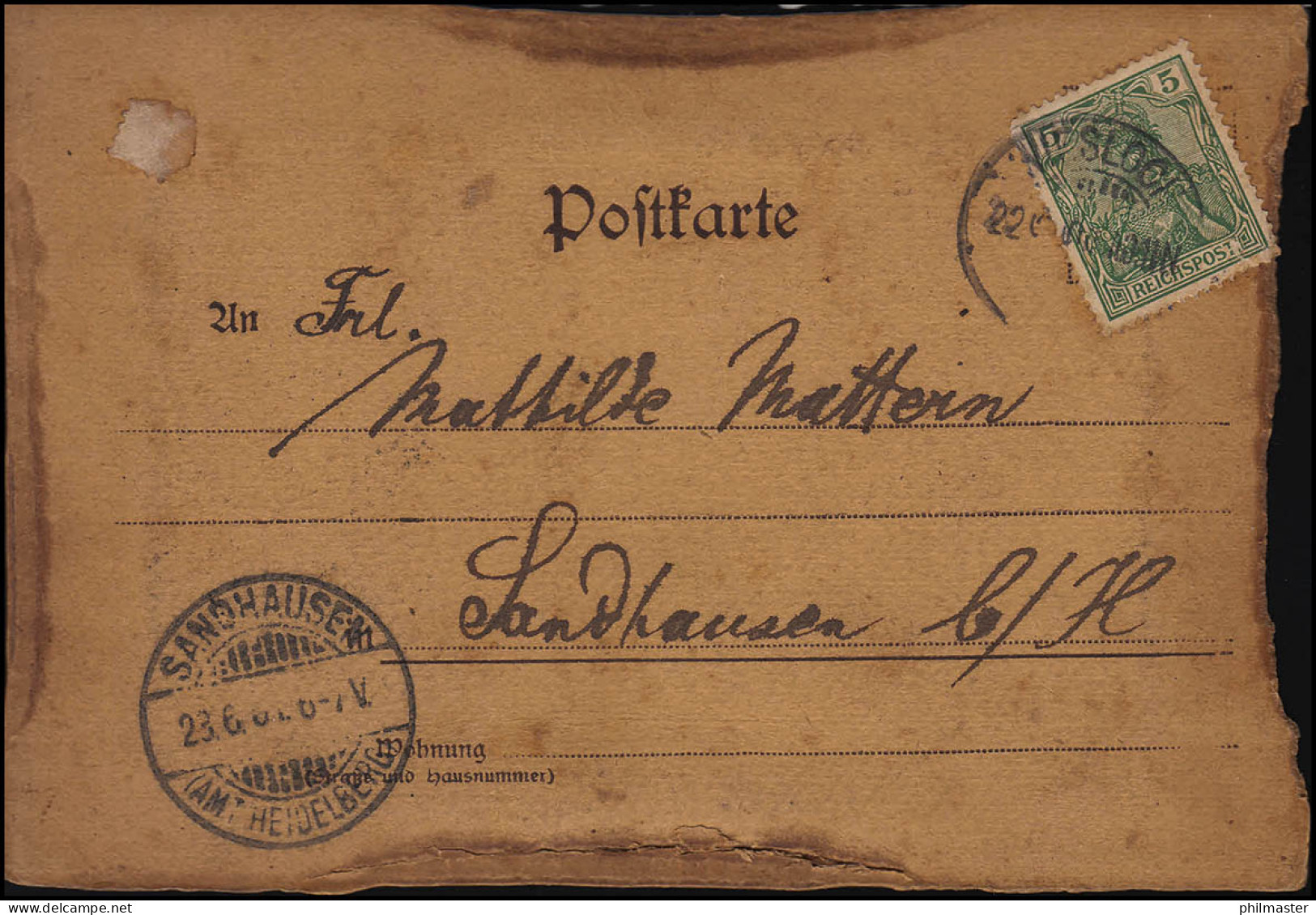 Postkarte Aus Holz Mit Rückseitigem Bild, WIESLOCH 22.6.1901 N. SANDHAUSEN 23.6. - Autres & Non Classés