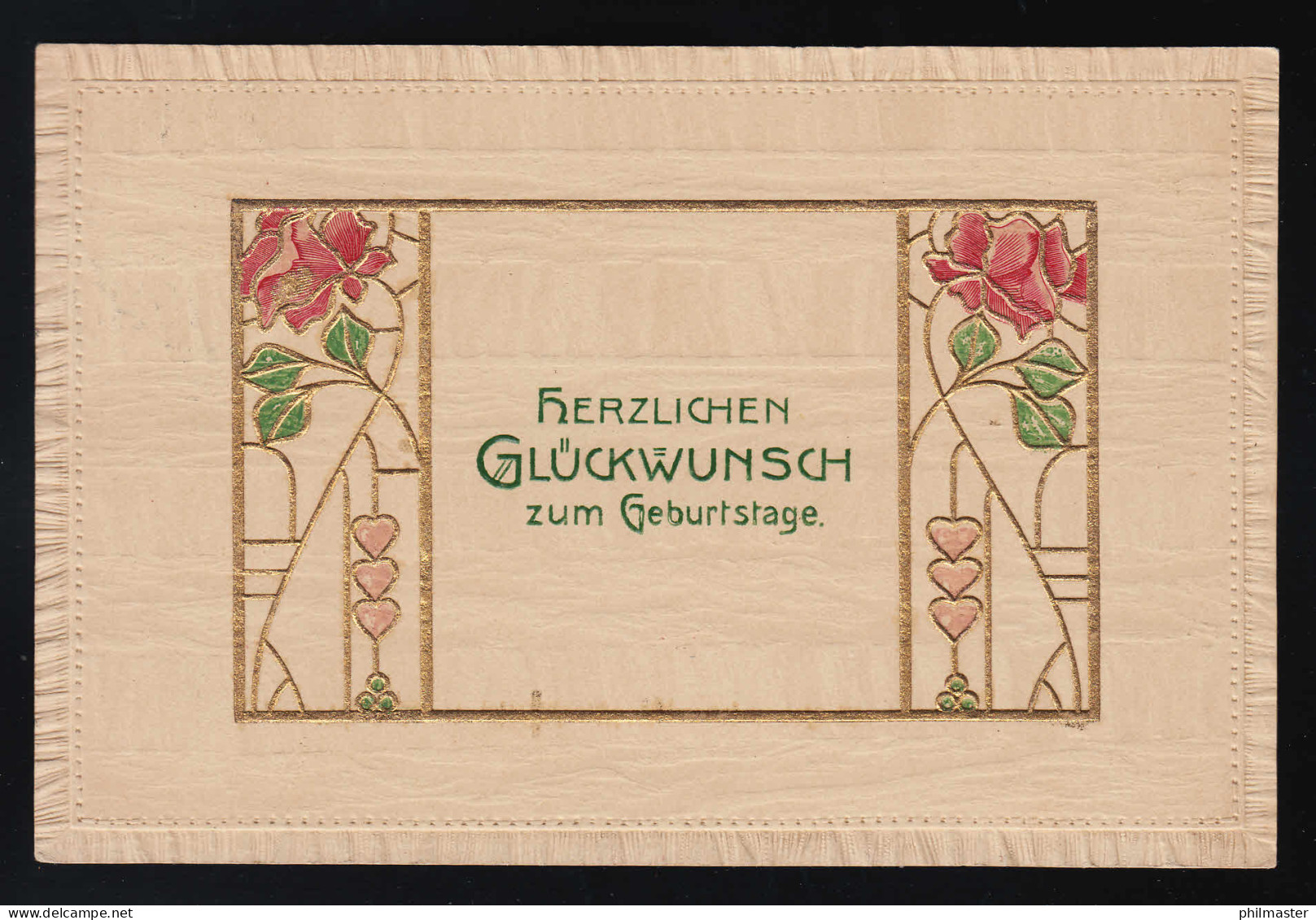 Art Nouveau, Rosen In Goldrahmen, Glückwunsch Geburtstag, Leipzig 22.8.1908 - Other & Unclassified