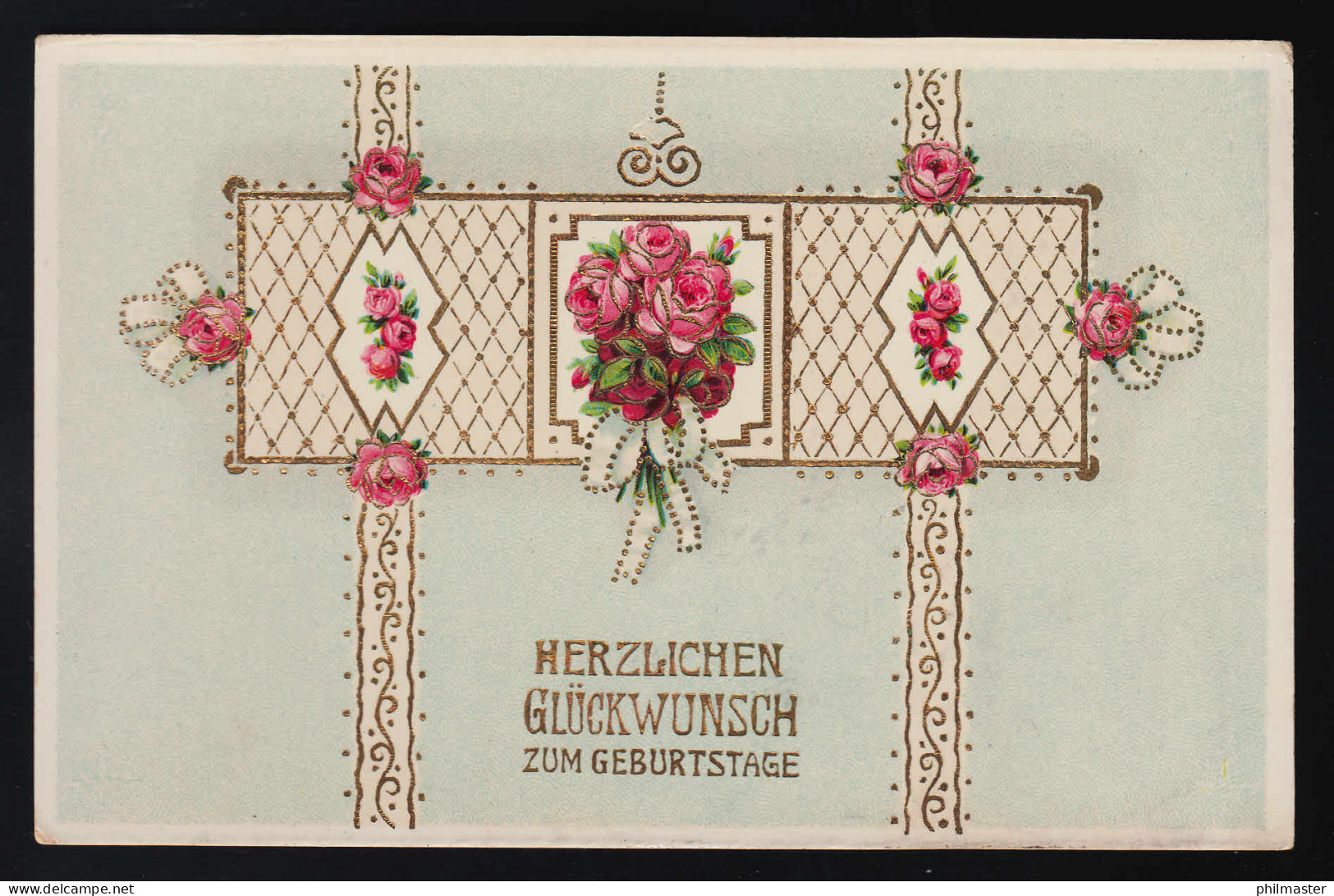 Rosen Goldenes Gitter + Schleifen, Glückwunsch Geburtstag, Marienwalde 15.9.1913 - Other & Unclassified