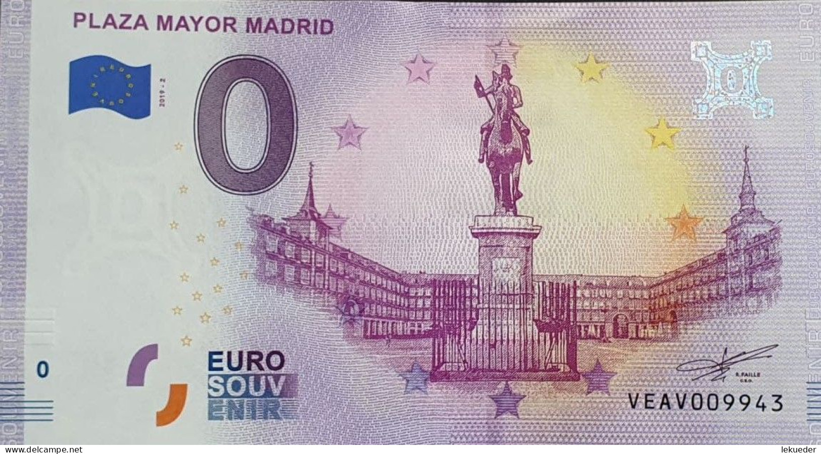 BILLETE 0 Euro Souvenir 0 € ESPAÑA: VEAV 2019-2 PLAZA MAYOR MADRID - Autres & Non Classés