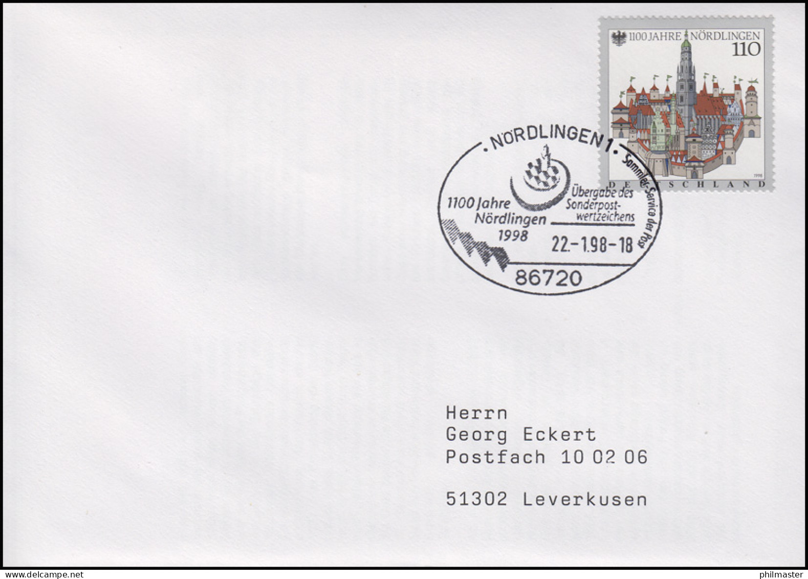 1965 Nördlingen & Stadtansicht, EF FDC ESSt 1000 Jahre Nördlingen 22.1.1998 - Other & Unclassified