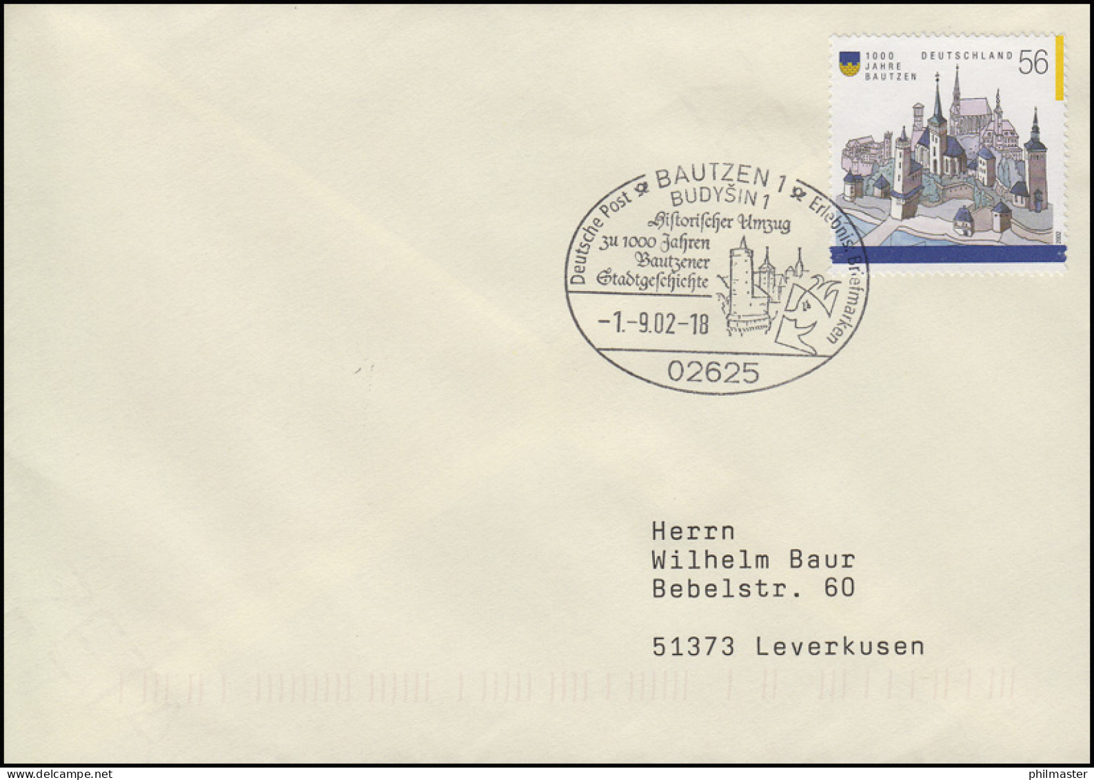 2232 Bautzen EF Brief SSt Bautzen Hitstorischer Umzug & Stadtgeschichte 1.9.2001 - Sonstige & Ohne Zuordnung