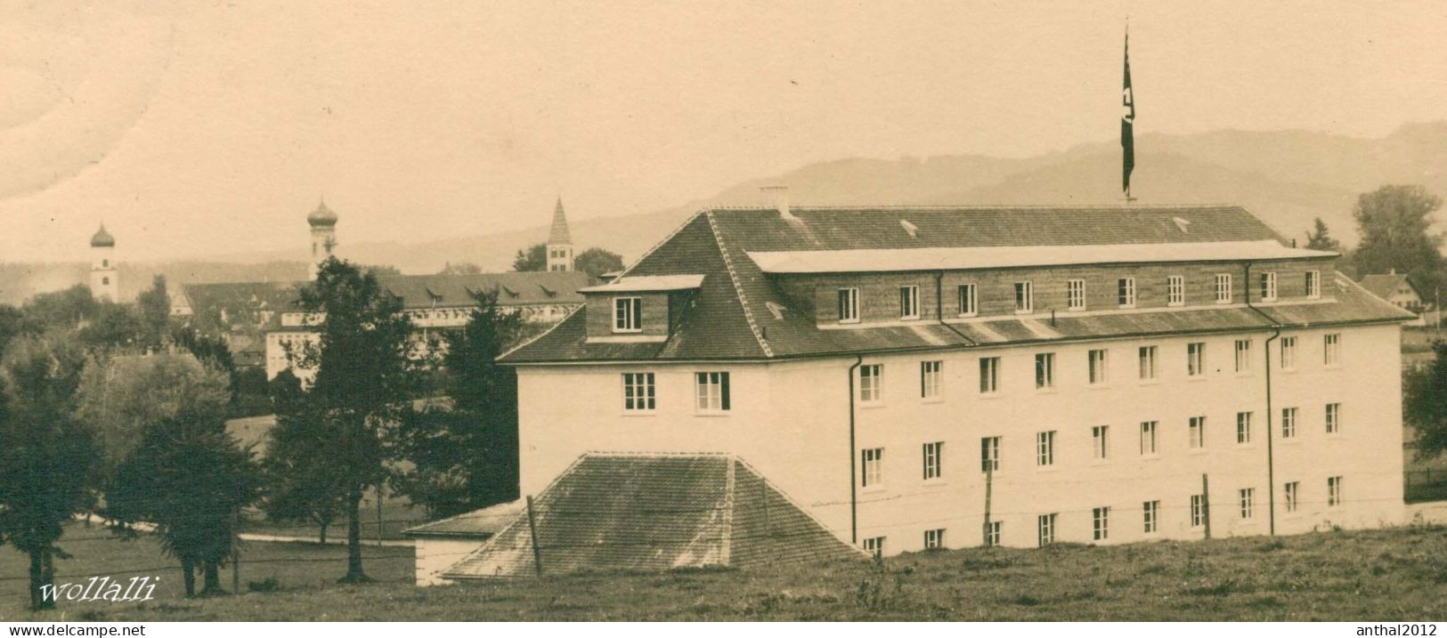 Superrar Militärlager Gebäude Isny Allgäu Mit Fahne Aus Dieser Zeit 26.8.1935 Gezackt - Isny