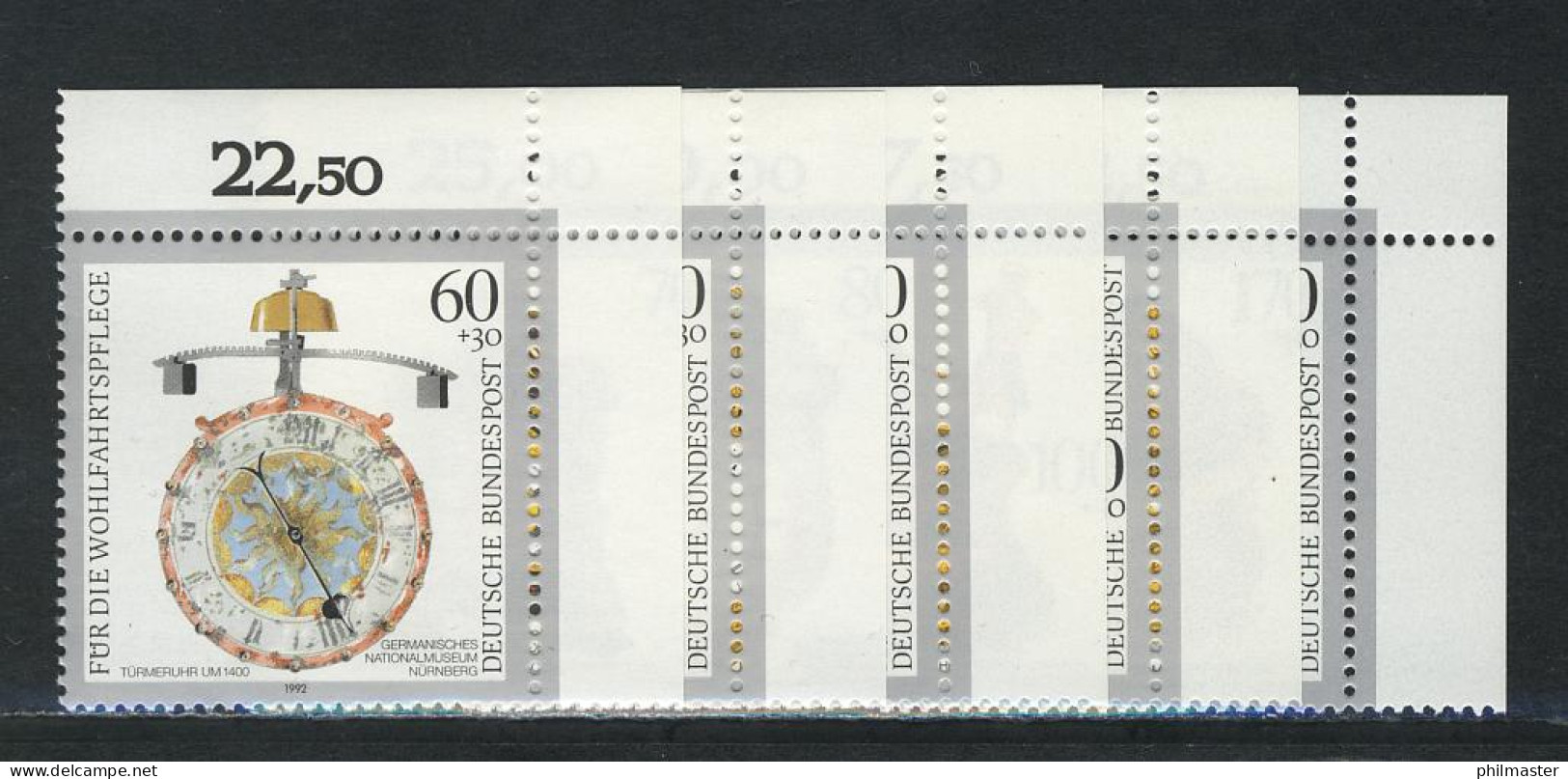 1631-1635 Wofa Uhren 1992, Ecke O.r. Satz ** - Unused Stamps