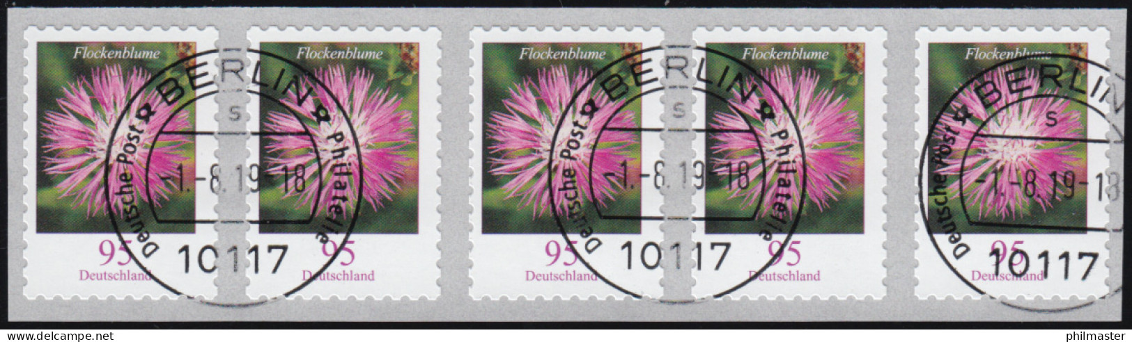 3483 Flockenblume 95 Cent Sk 5er-Streifen Mit GERADER Nummer, ET-O 1.8.2019 - Rolstempels