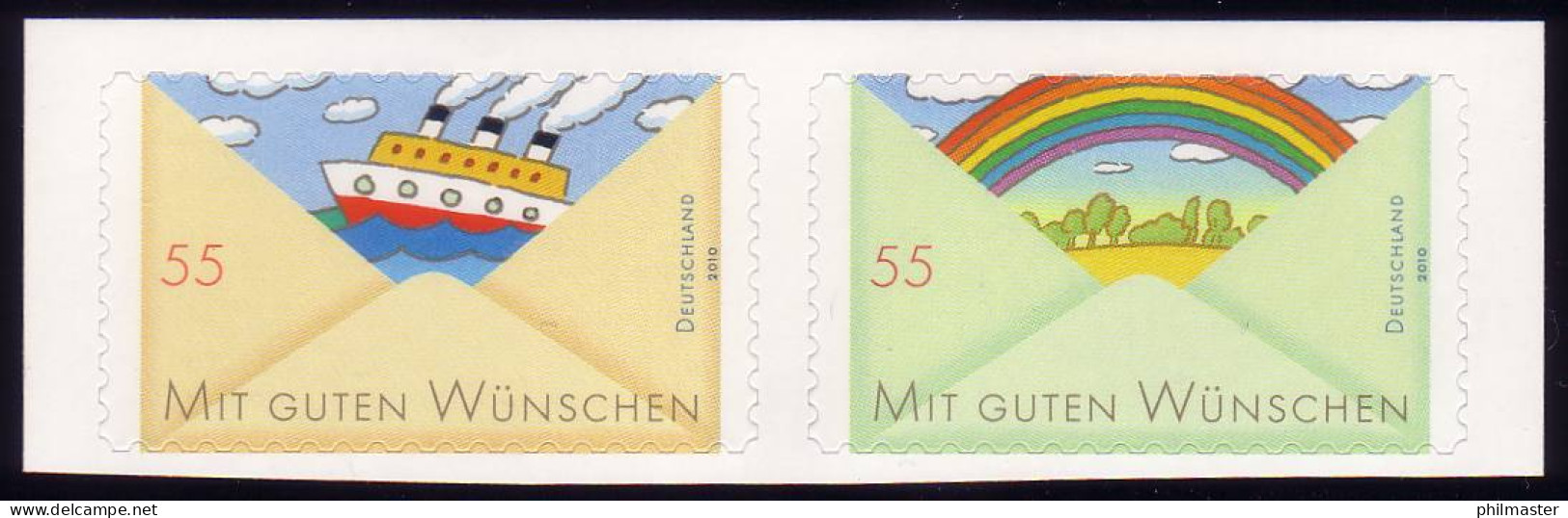 2848-2849 Grußmarken Schiff & Regenbogen Aus Folienblatt 13 Waagerechtes Paar ** - Neufs