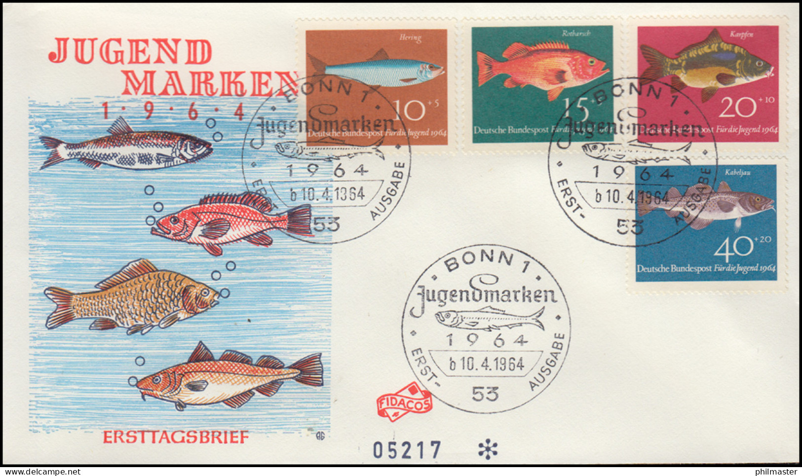 412-415 Jugend Fische 1964 - Satz Auf FIDACOS-FDC ESSt BONN 10.4.64 - Vissen