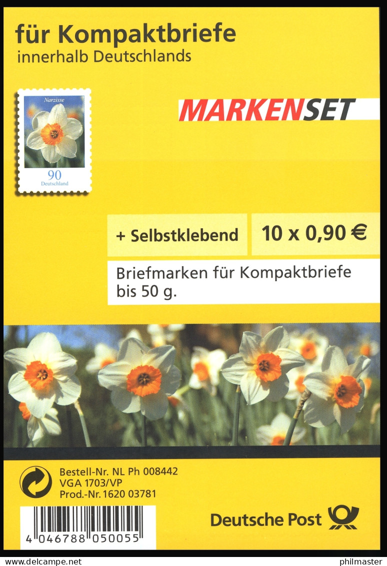 FB 1a Narzisse Folienblatt 10x2515 Nr. 1620 03781 Mit Grünem Punkt, EV-O Bonn - 2011-2020