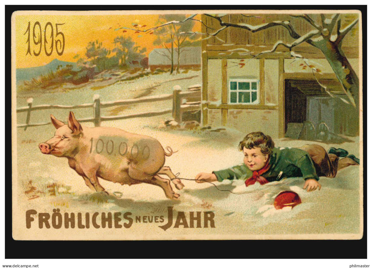 Neujahrs-AK Mit Junge Hält Für 1905 Sein Glücksschwein Fest, Ungebraucht - Other & Unclassified