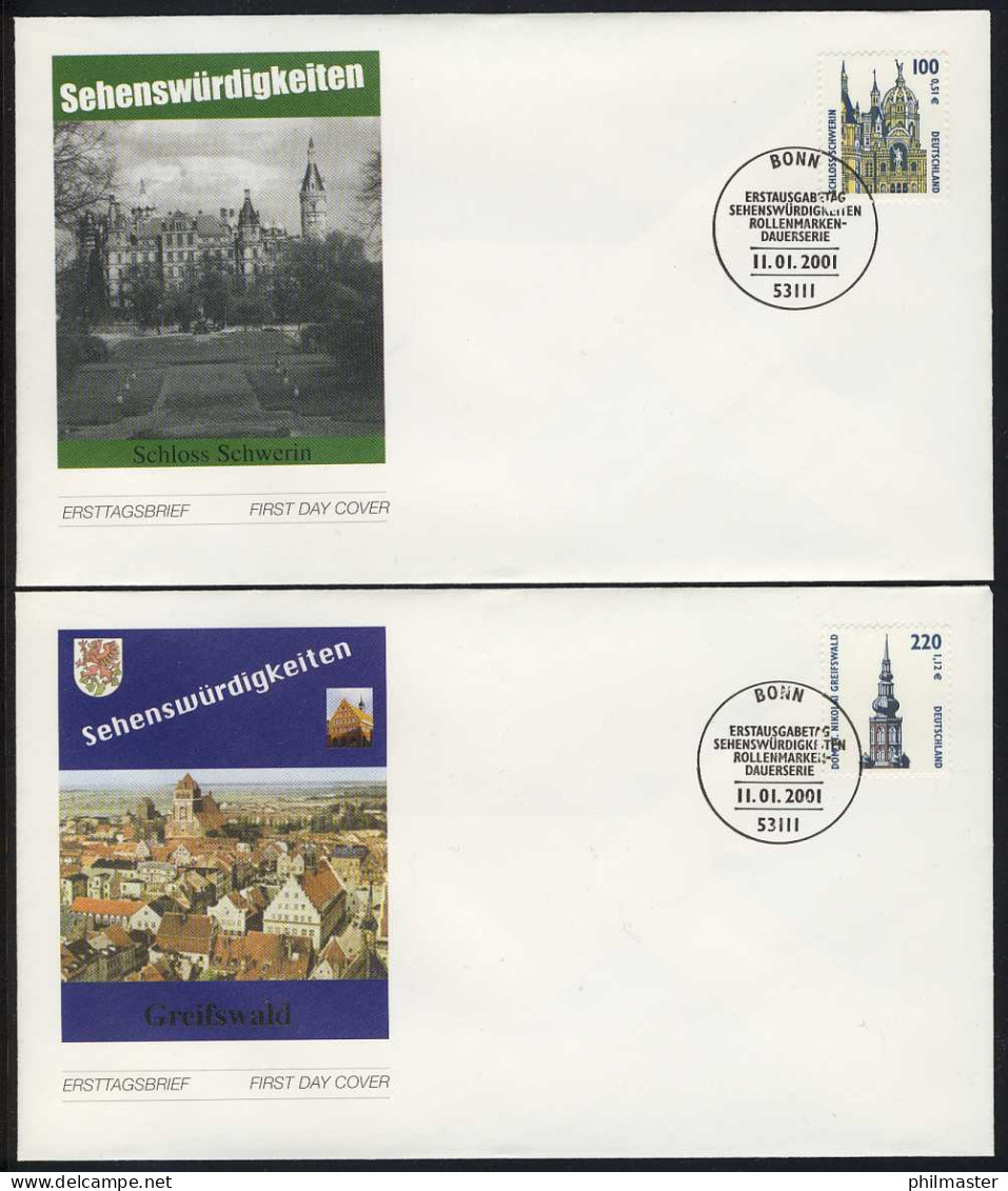 2156-2157 SWK Schwerin Und Greifswald 2001 FDC ESSt Bonn - Brieven En Documenten