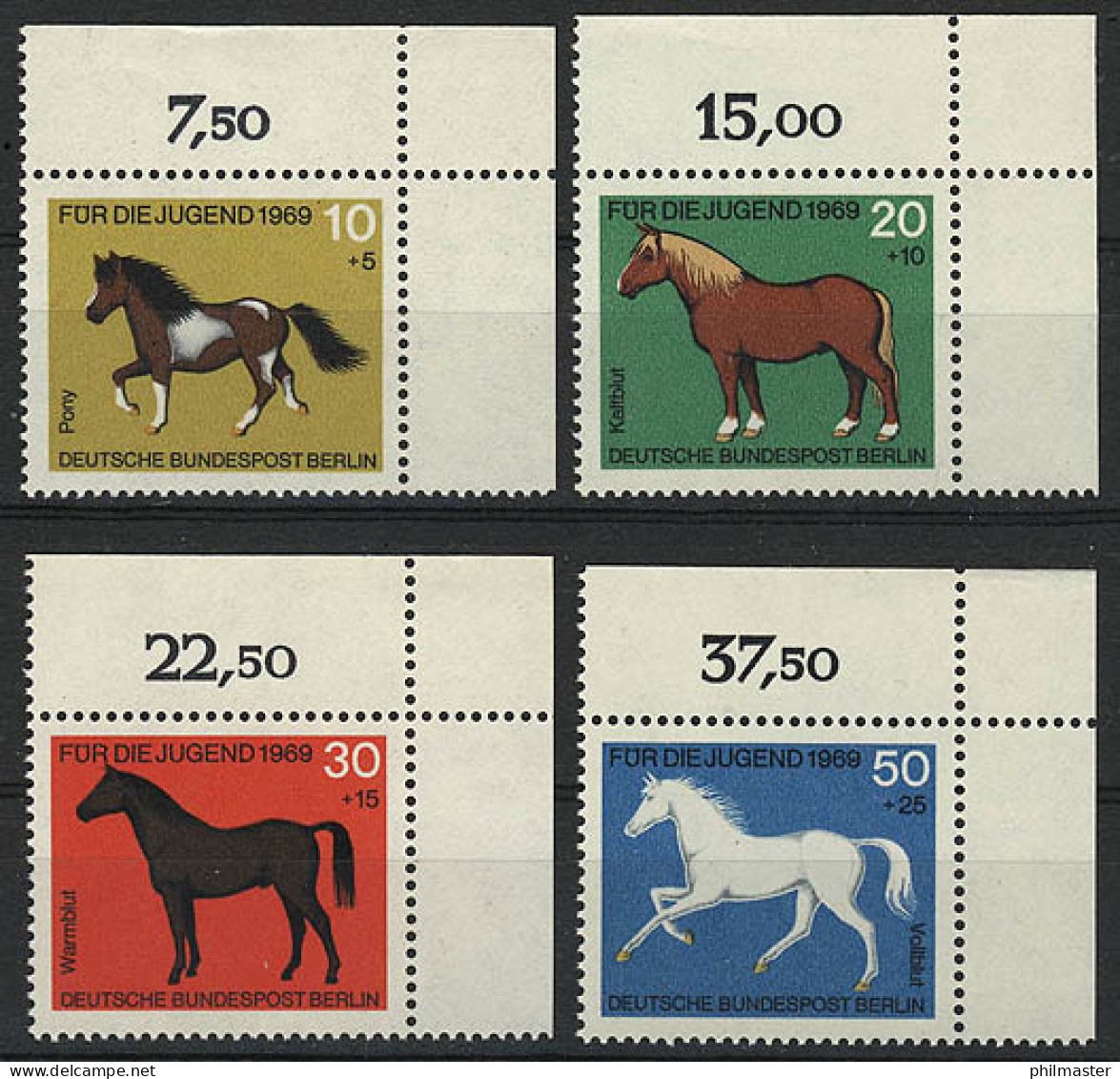 326-329 Jugend Pferde 1969, Ecke O.r. Satz ** - Unused Stamps